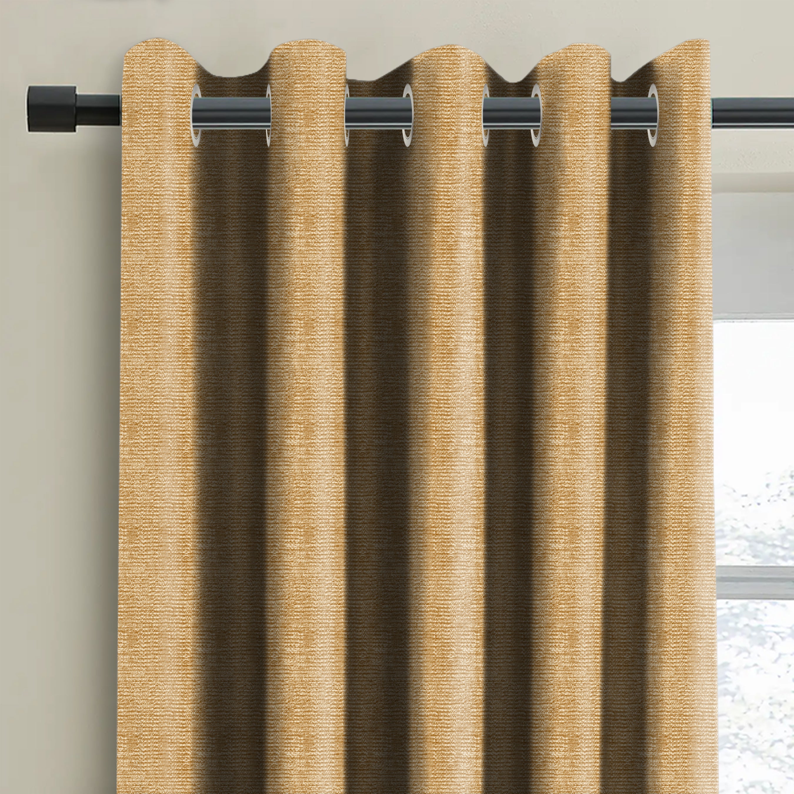 SUNBLOCK SLUBBY MUSTARD PRINTED BLACKOUT CURTAIN