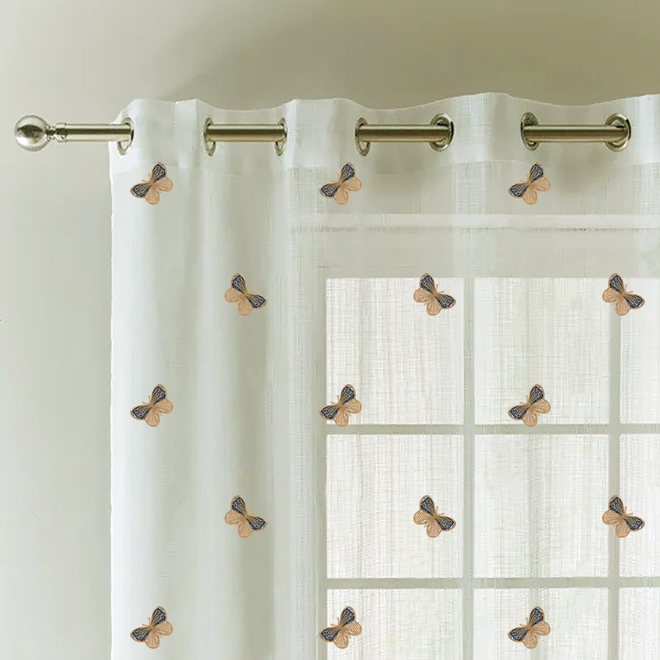 BUTTERFLY MUSTARD PRINTED SHEER CURTAIN