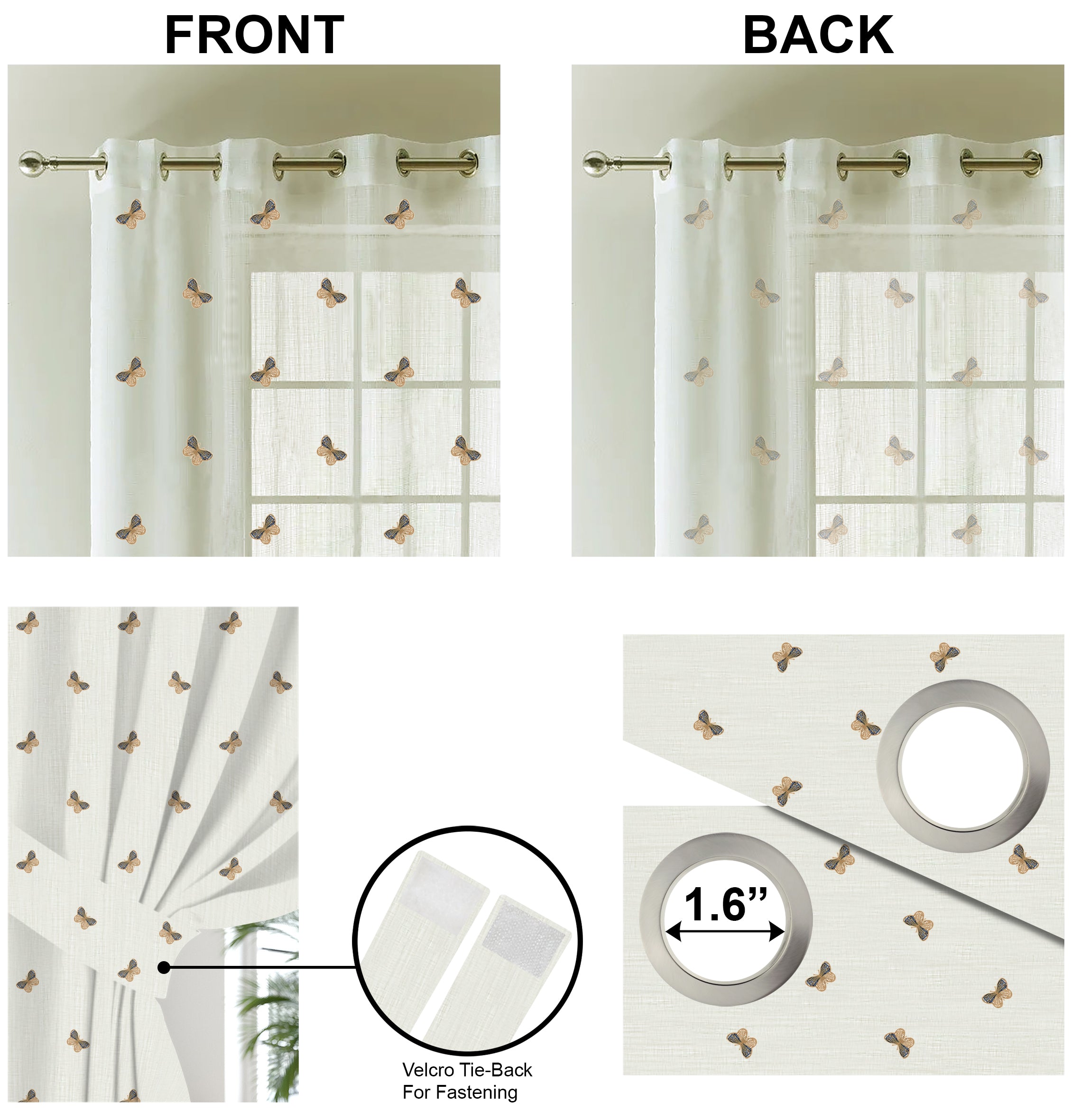 BUTTERFLY MUSTARD PRINTED SHEER CURTAIN