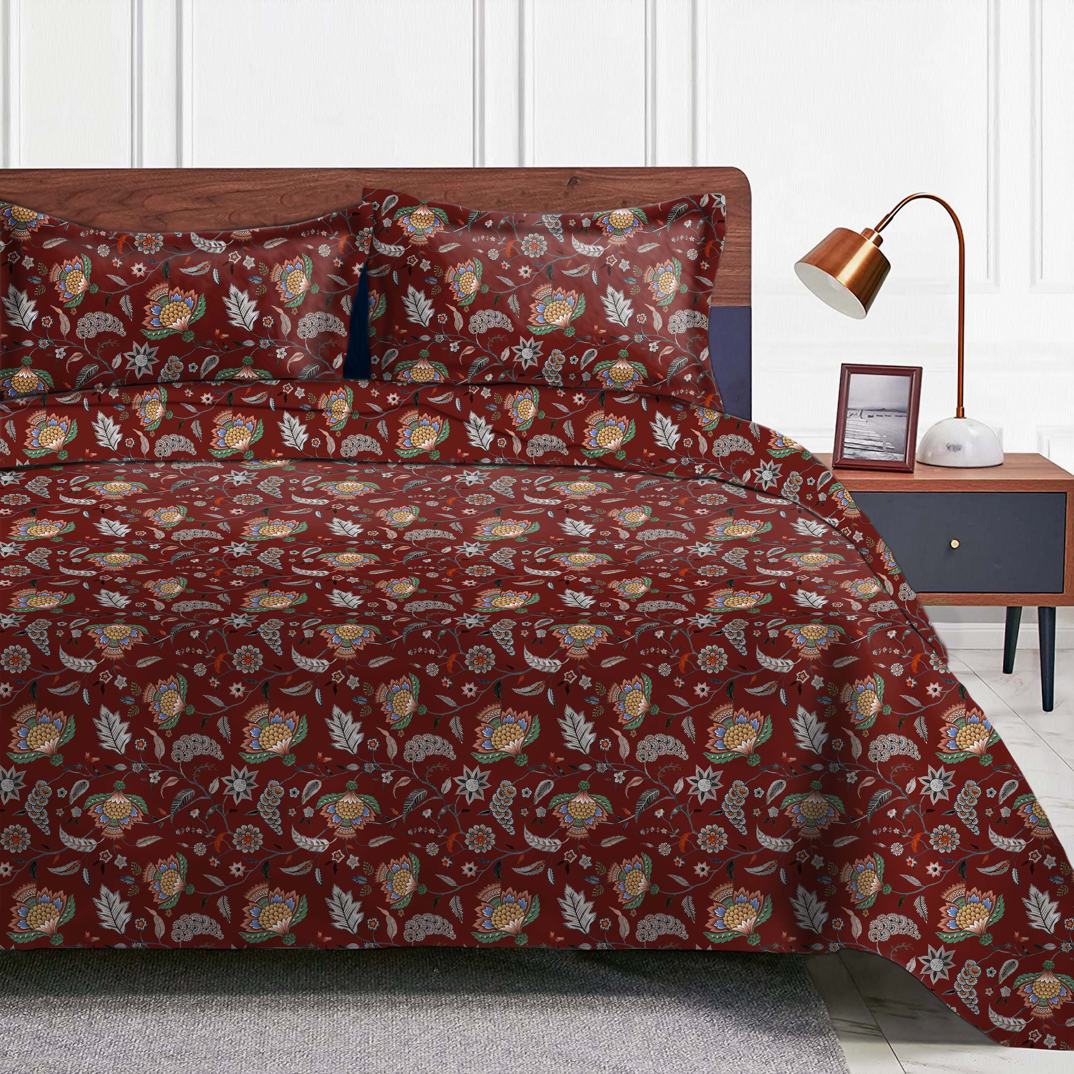 Kasbah Maroon Bedsheet for Double Bed with 2 Pillow Covers Size (104" X 90")