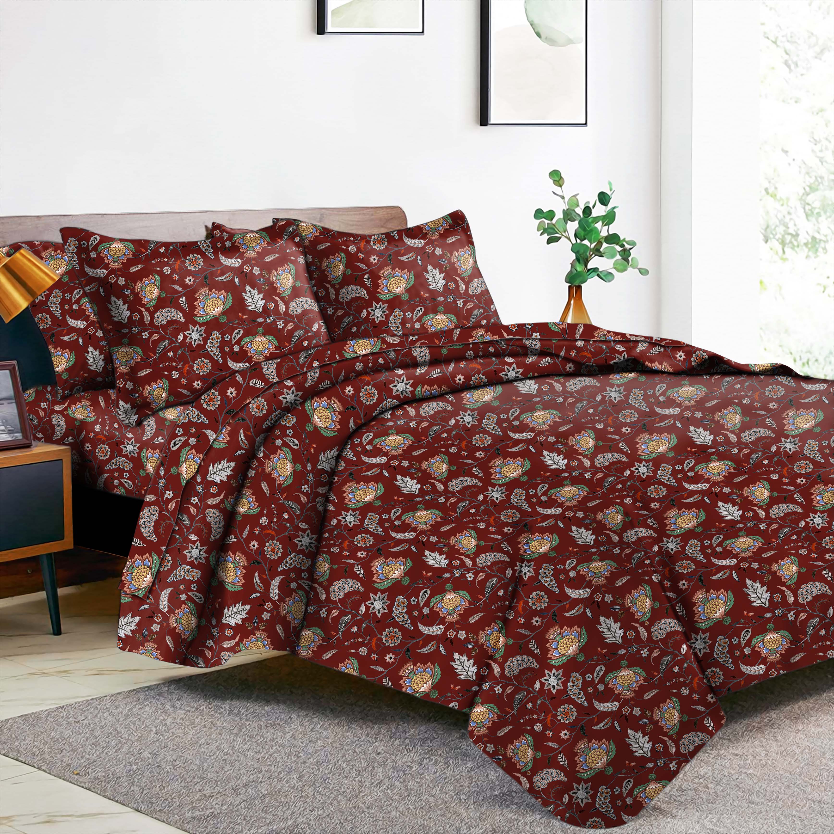Kasbah Maroon Bedsheet for Double Bed with 2 Pillow Covers Size (104" X 90")