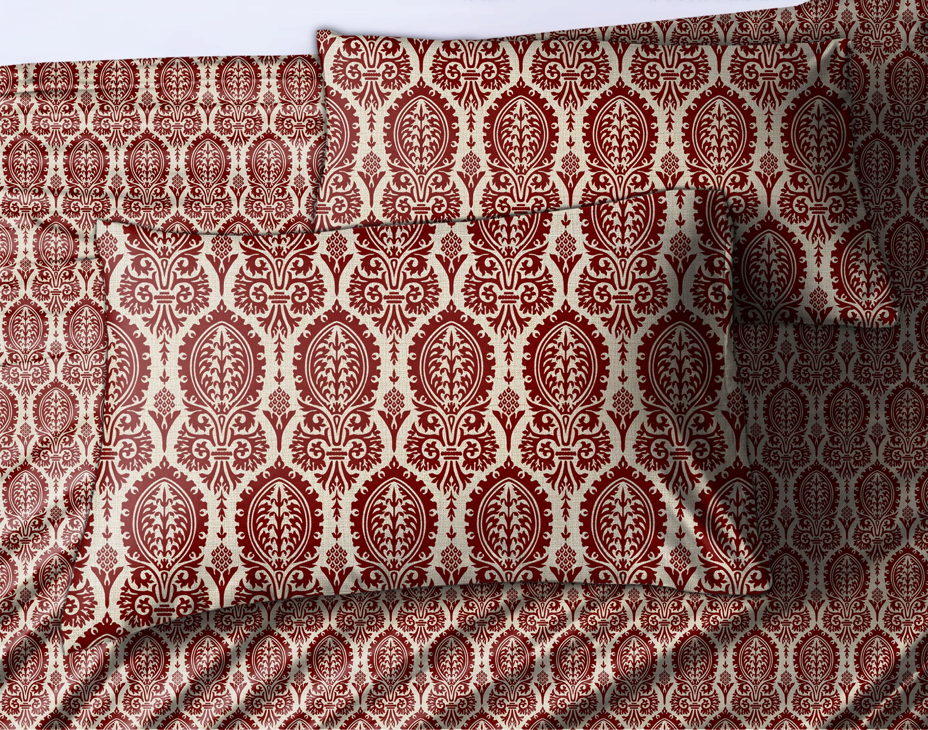 Manchester Maroon Bedcover for Double Bed with 2 Pillow Covers King Size (104" X 90")