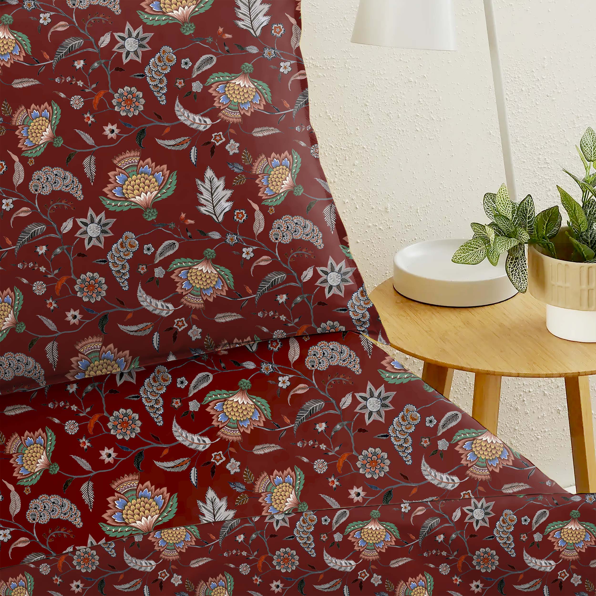 Kasbah Maroon Bedsheet for Double Bed with 2 Pillow Covers Size (104" X 90")
