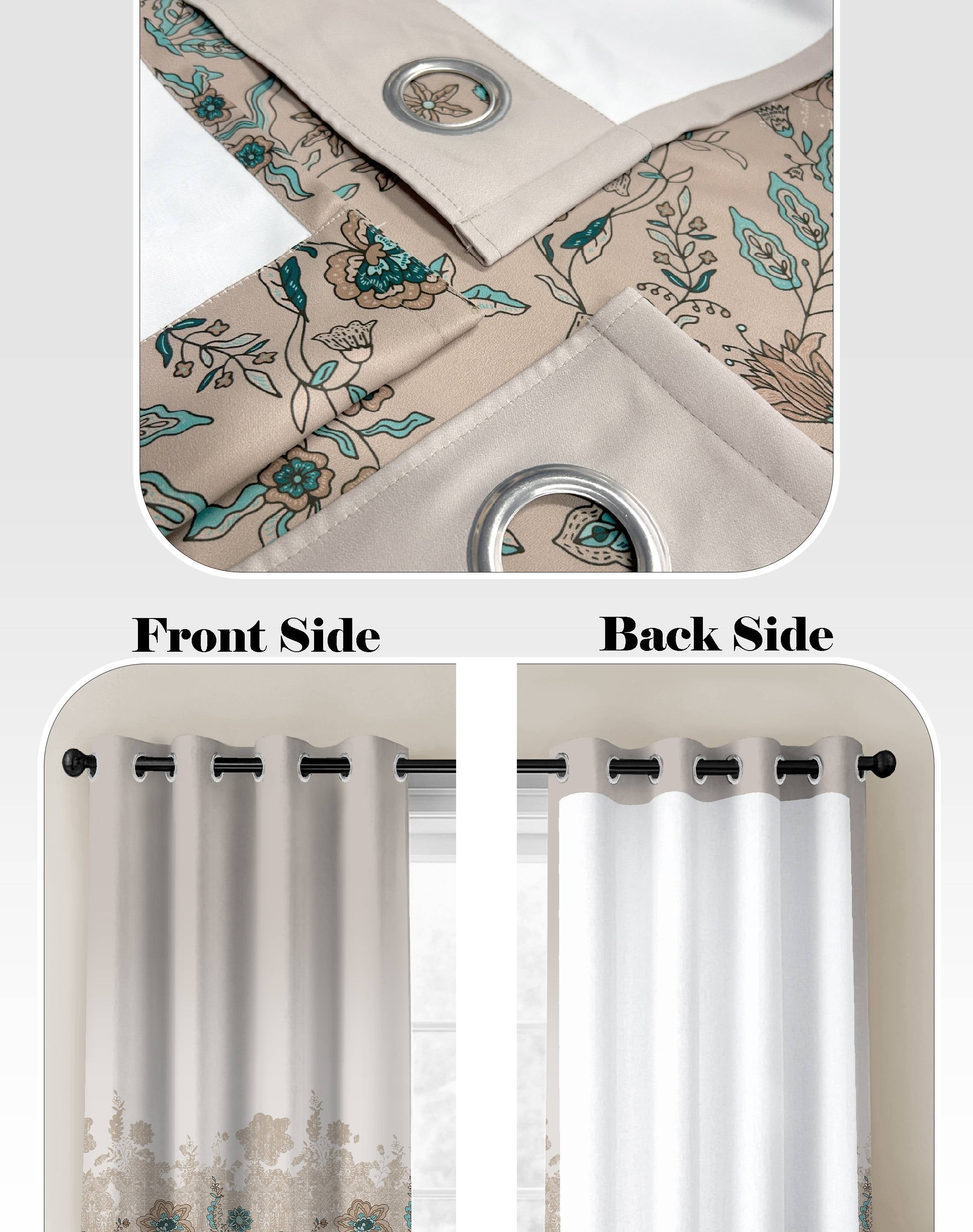 ELARA ROSE BEIGE PRINTED ROOM DARKENING CURTAIN