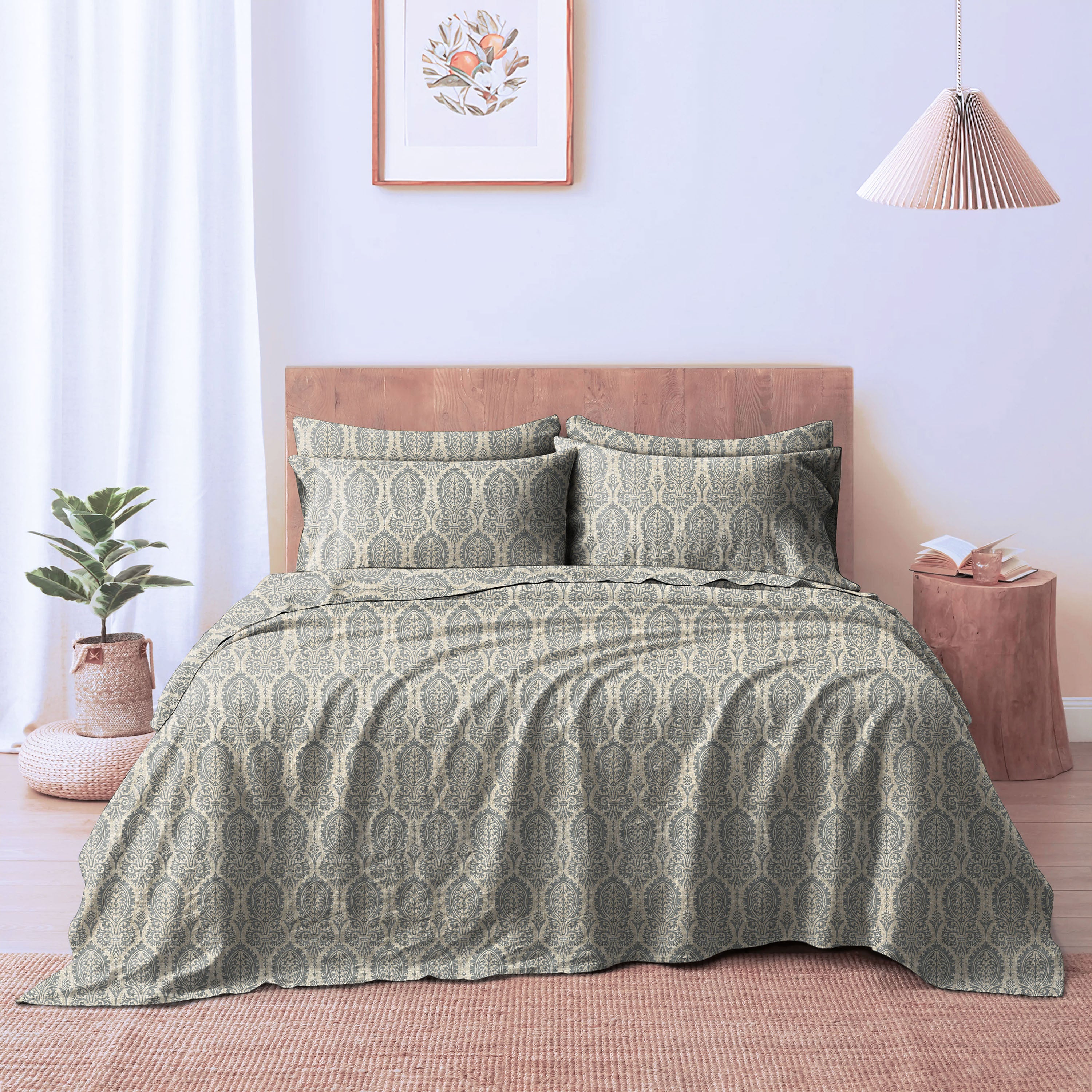 Mancheste Medium Grey Bedcover for Double Bed with 2 Pillow Covers King Size (104" X 90")
