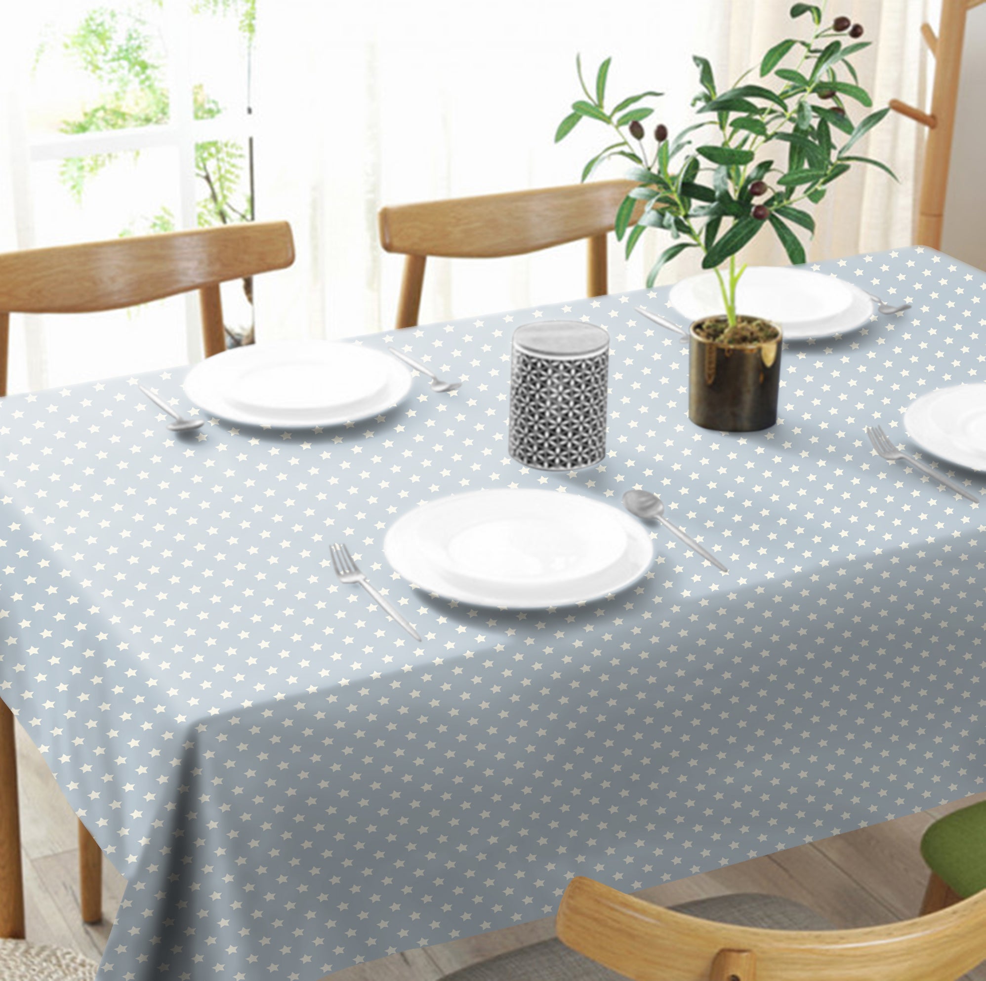 SPRING GALLERY STAR Metallic Silver 6 Seater Table Cloth