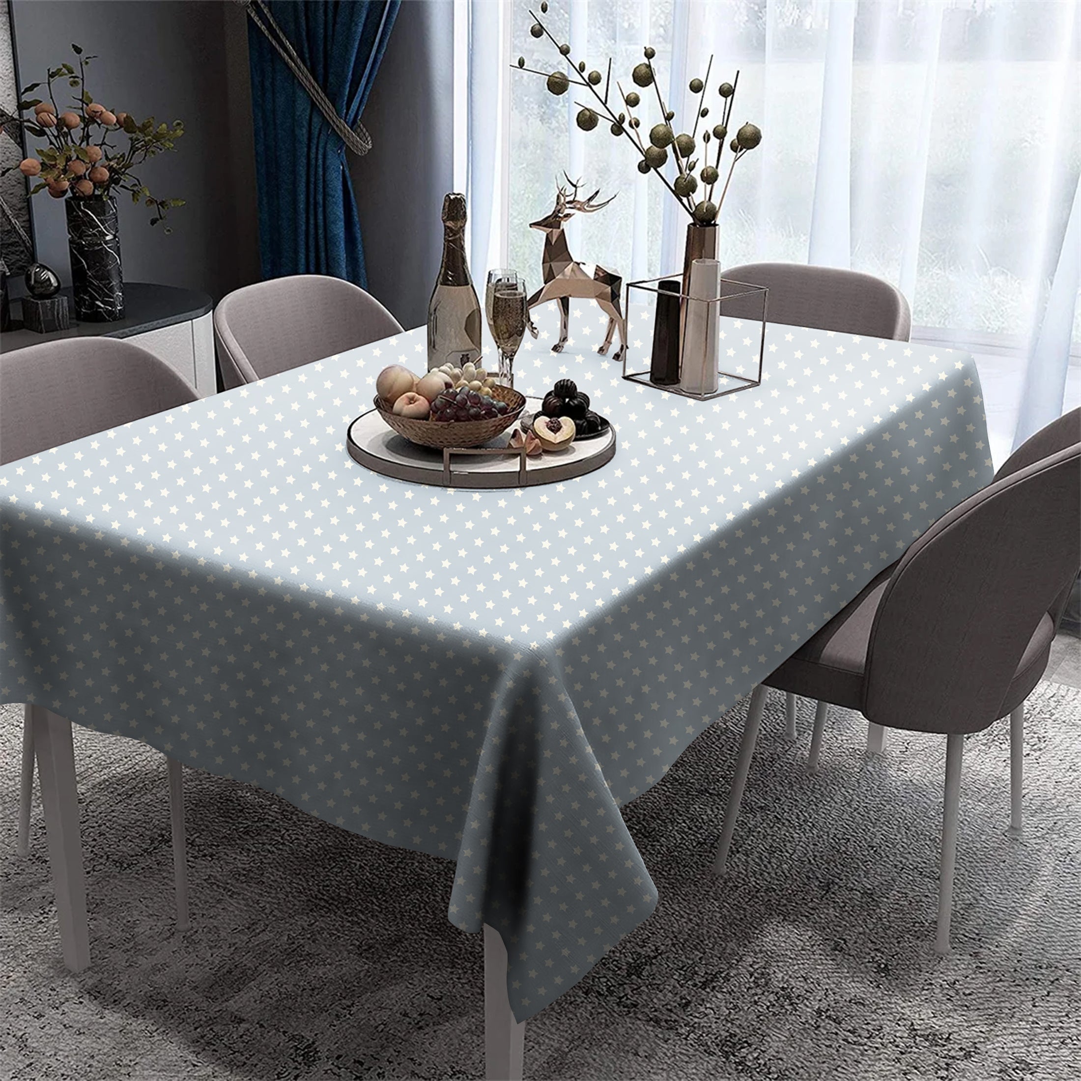 SPRING GALLERY STAR Metallic Silver 6 Seater Table Cloth