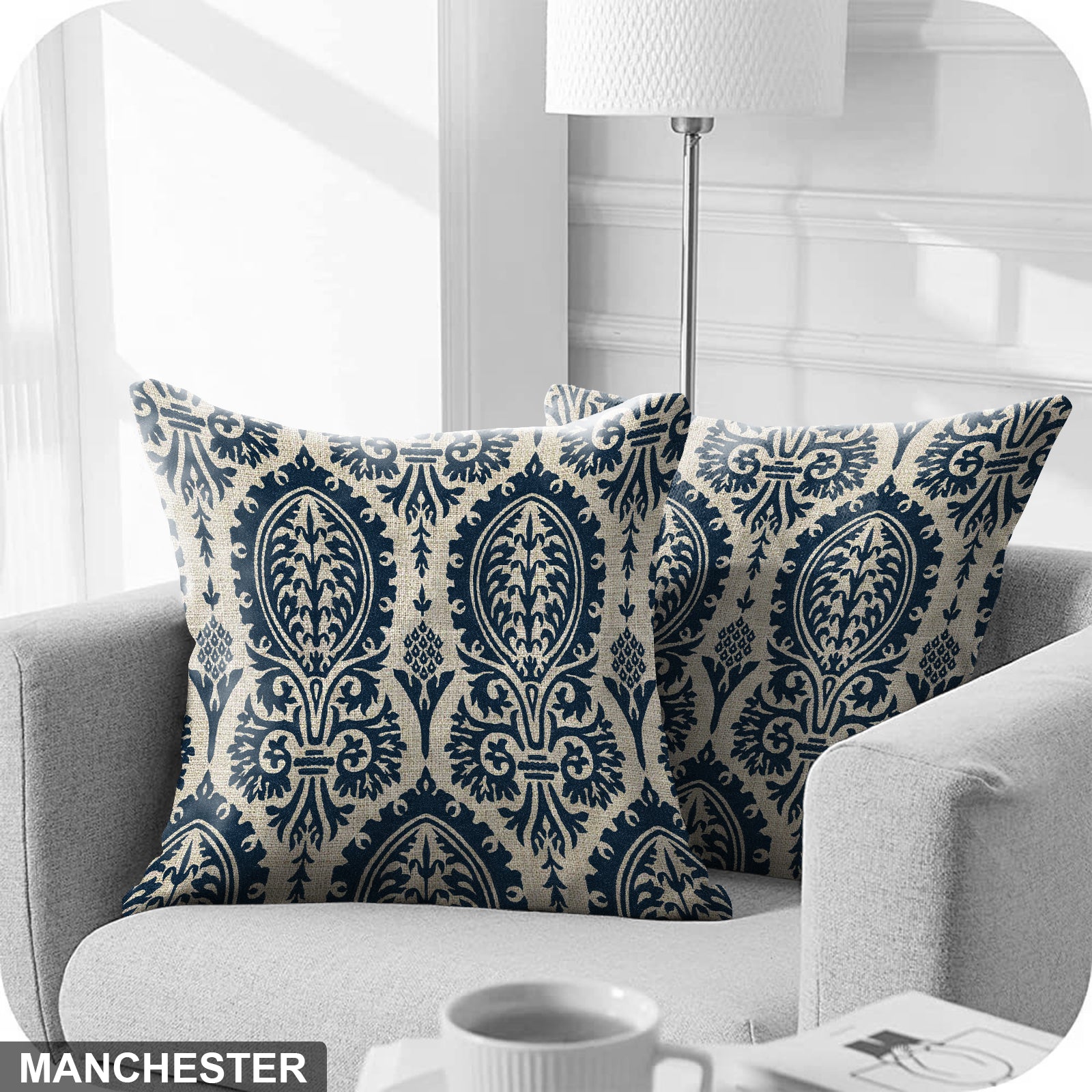 MANCHESTER MIDNIGHT BLUE DIGITAL PRINTED CUSHION COVER (Pack of 2)