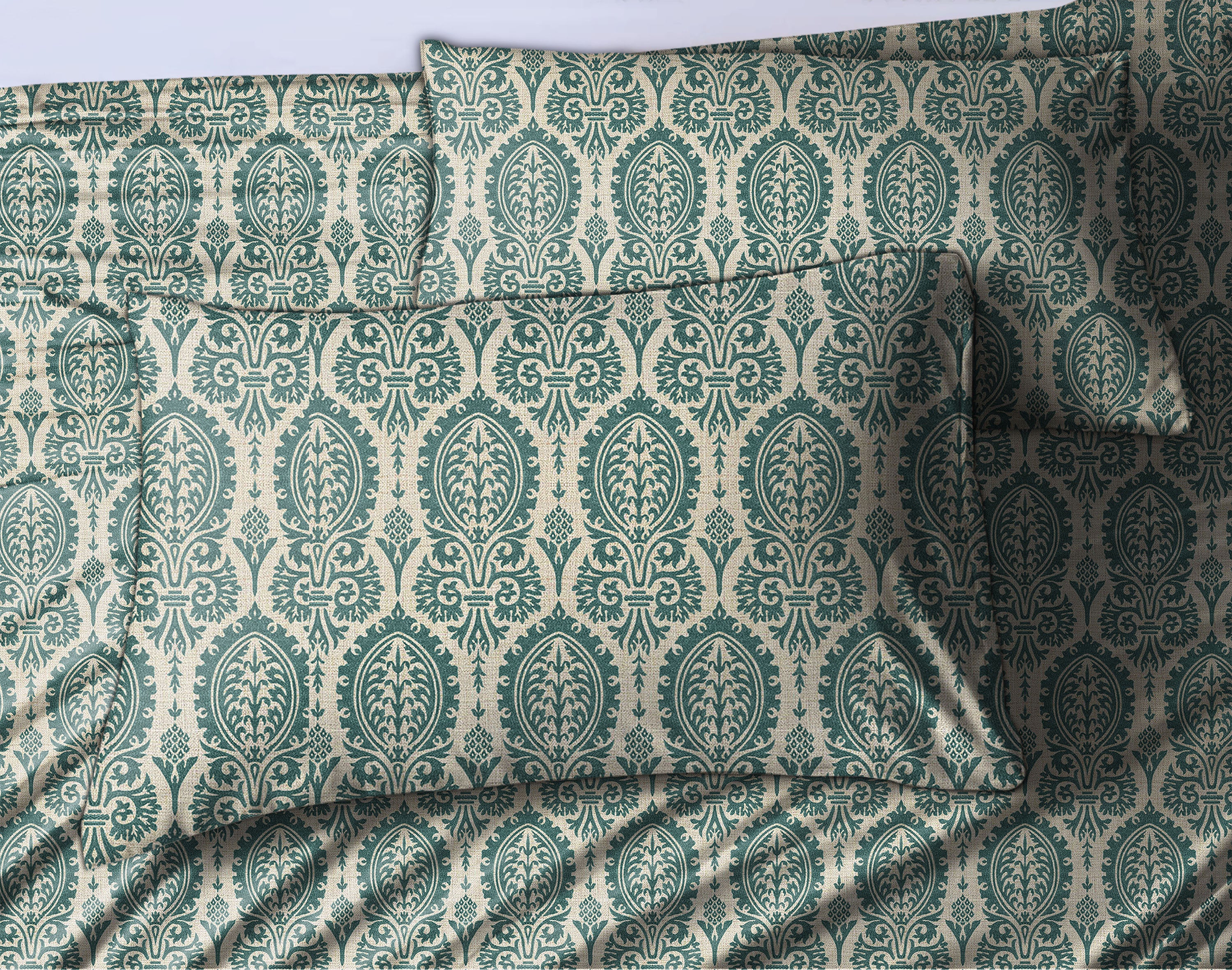 Manchester Mineral Green Bedcover for Double Bed with 2 Pillow Covers King Size (104" X 90")