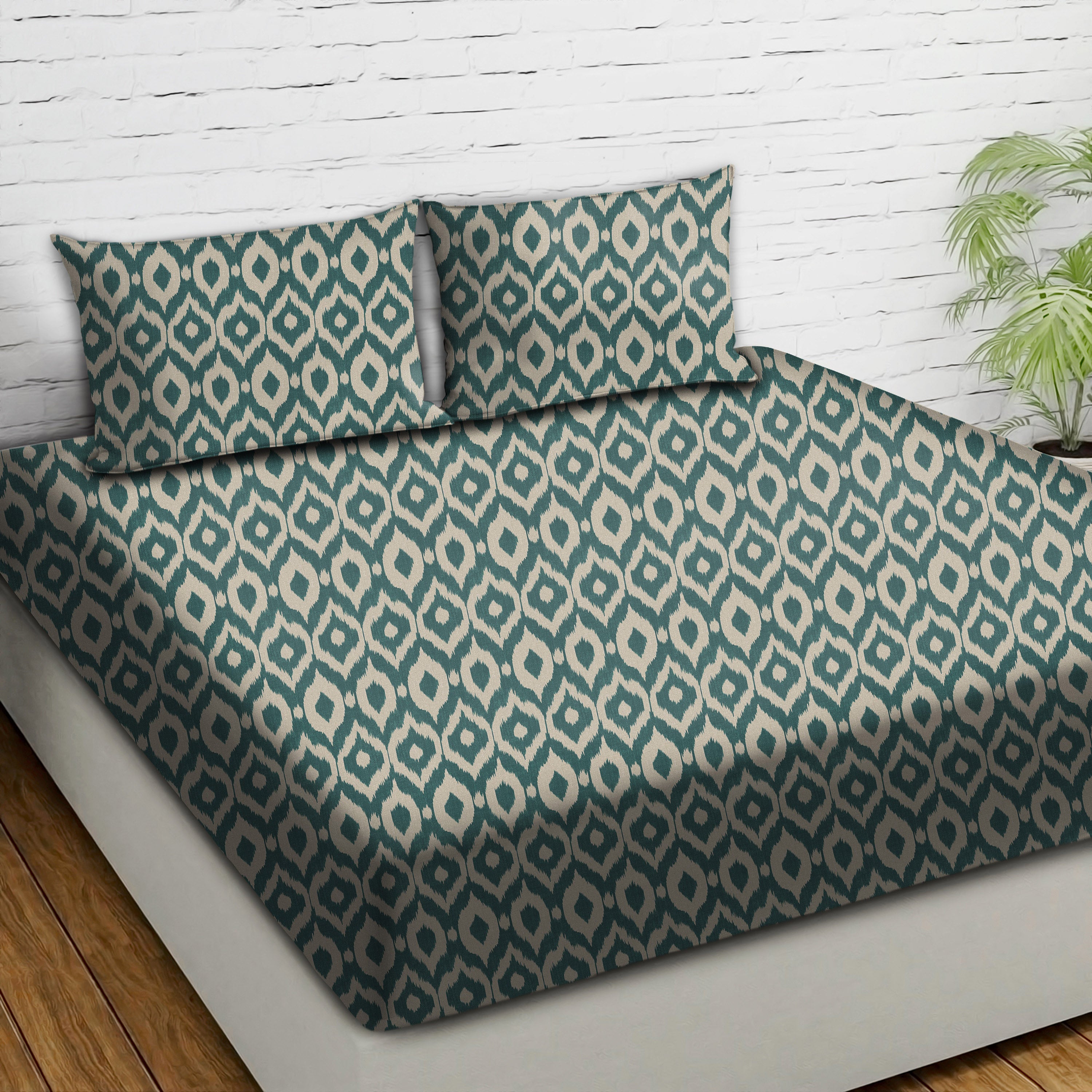 Bedcover Bistre Turquoise for Double Bed with 2 Pillow Covers King Size (104" X 90")