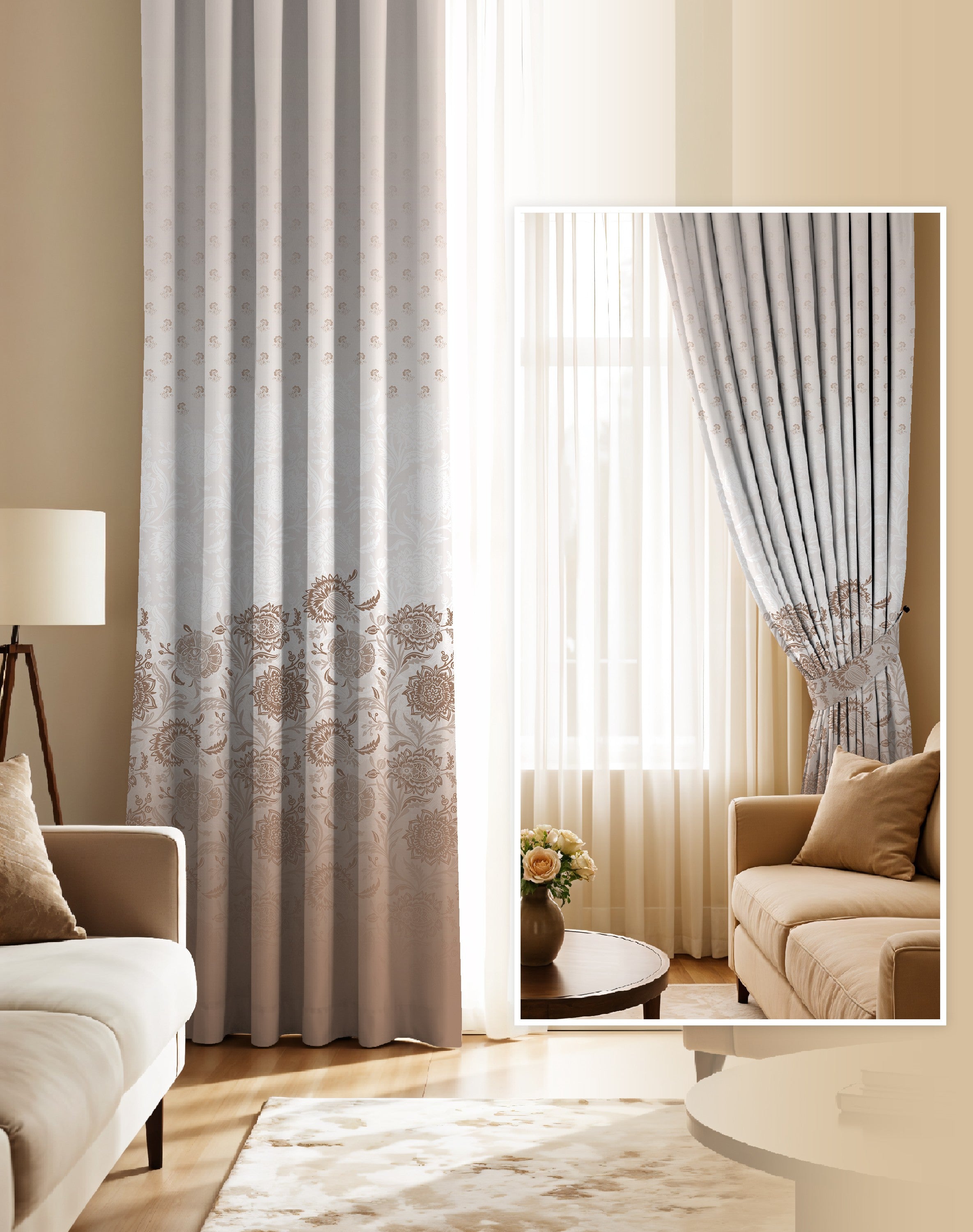 BOTANICA MINK PRINTED ROOM DARKENING CURTAIN