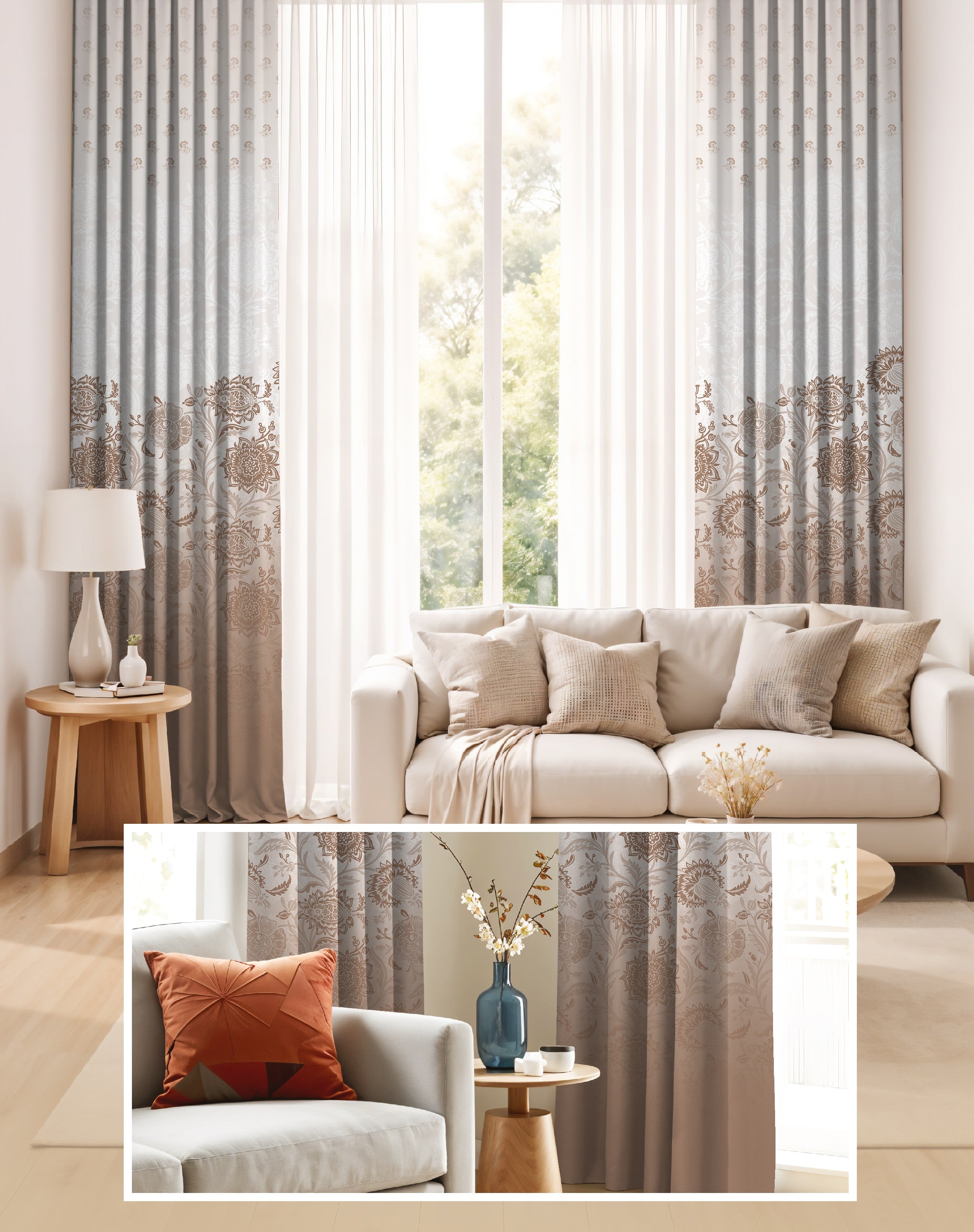 BOTANICA MINK PRINTED ROOM DARKENING CURTAIN
