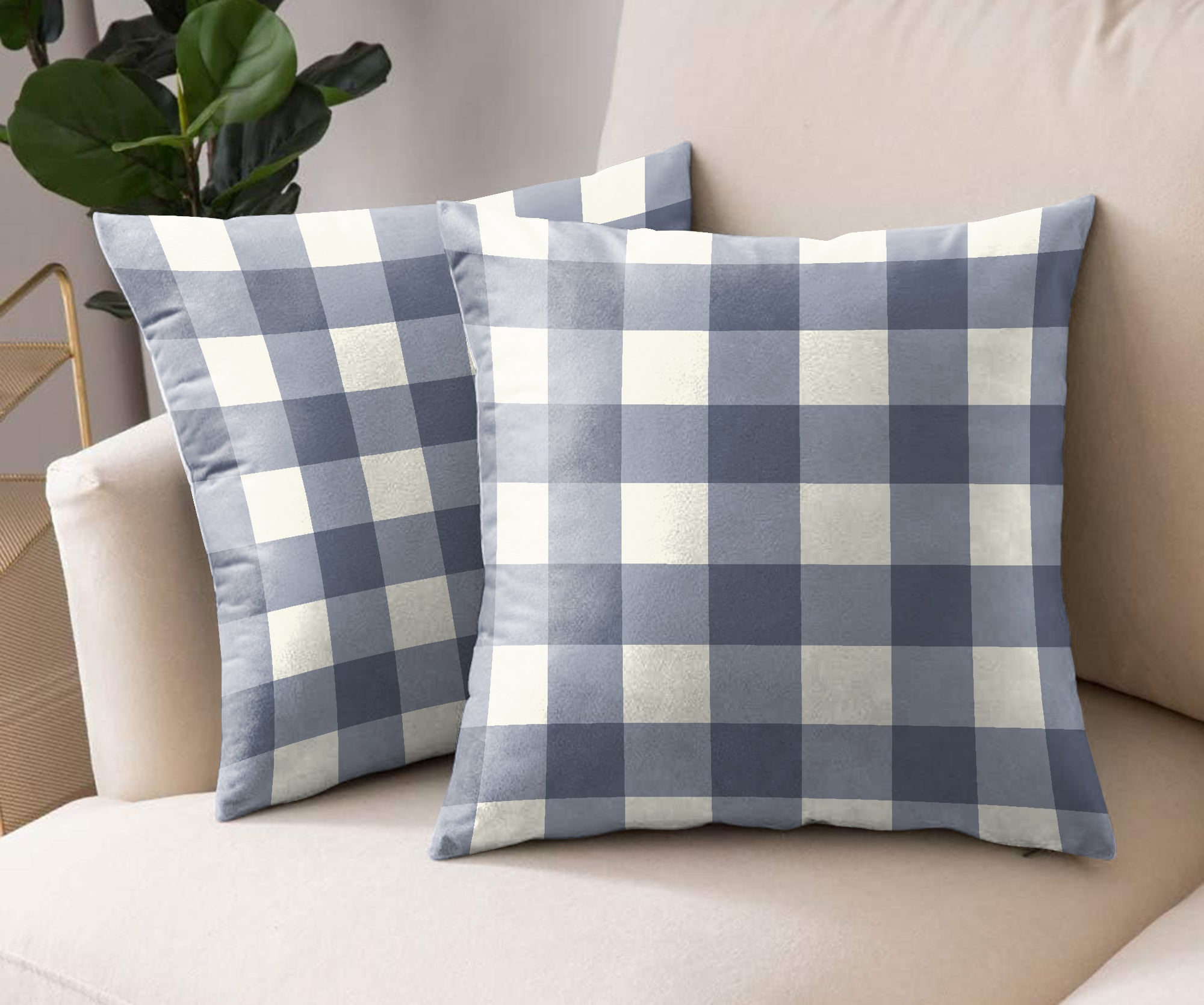 SPRING GALLERY BIG CHECK MIST BLUE (16X16 INCH) DIGITAL PRINTED CUSHION COVER