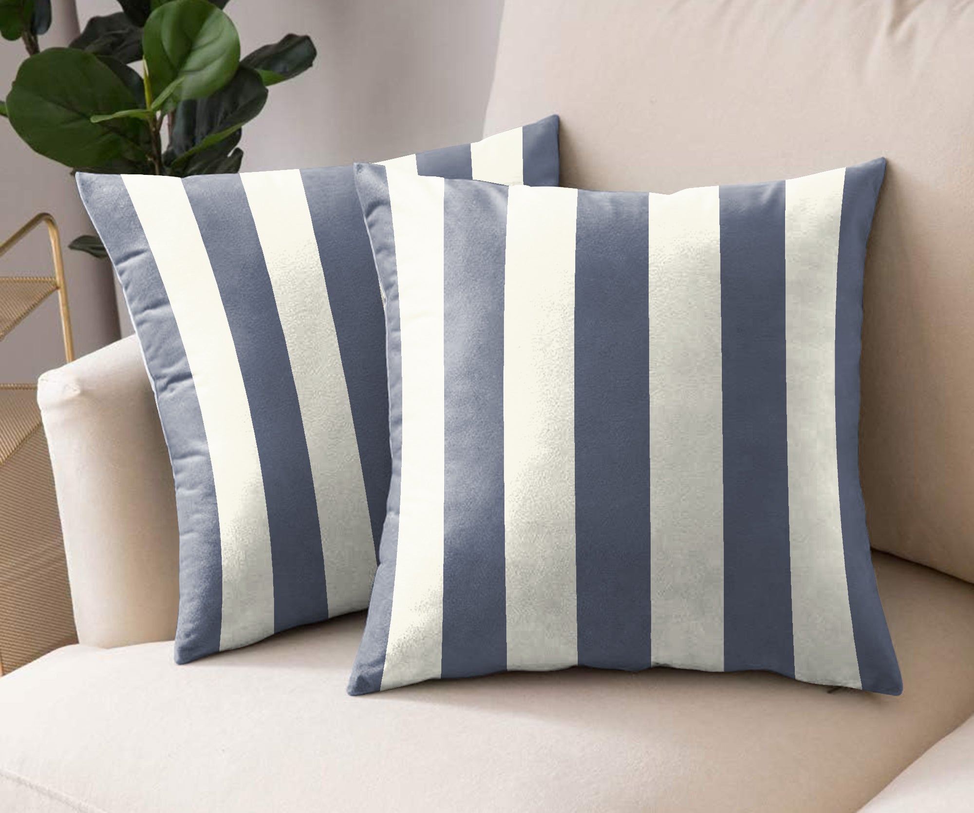 SPRING GALLERY BIG STRIPE MIST BLUE DIGITAL PRINTED CUSHION COVER (Pack of 2)