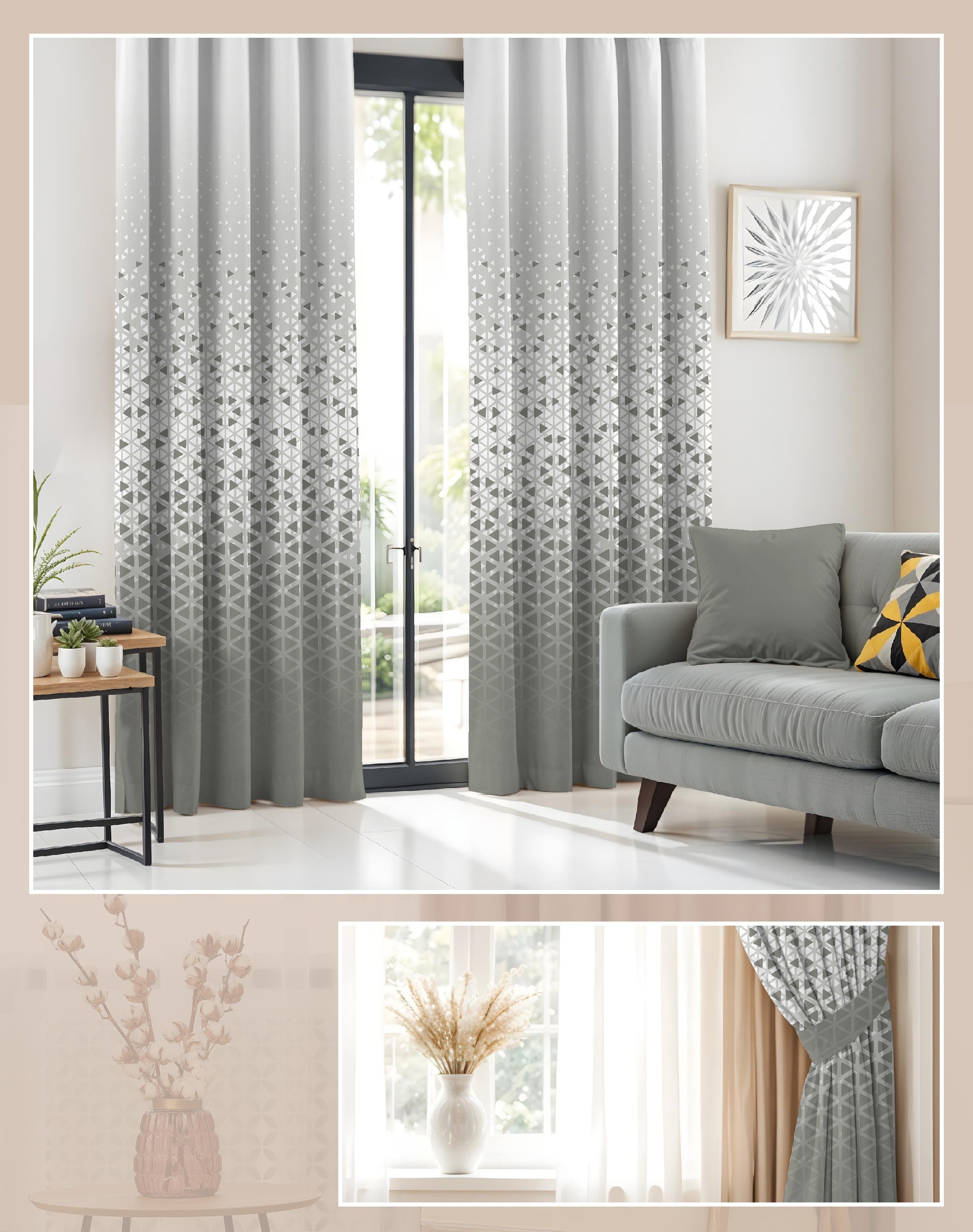 NEXUS MIST GREY PRINTED ROOM DARKENING CURTAIN