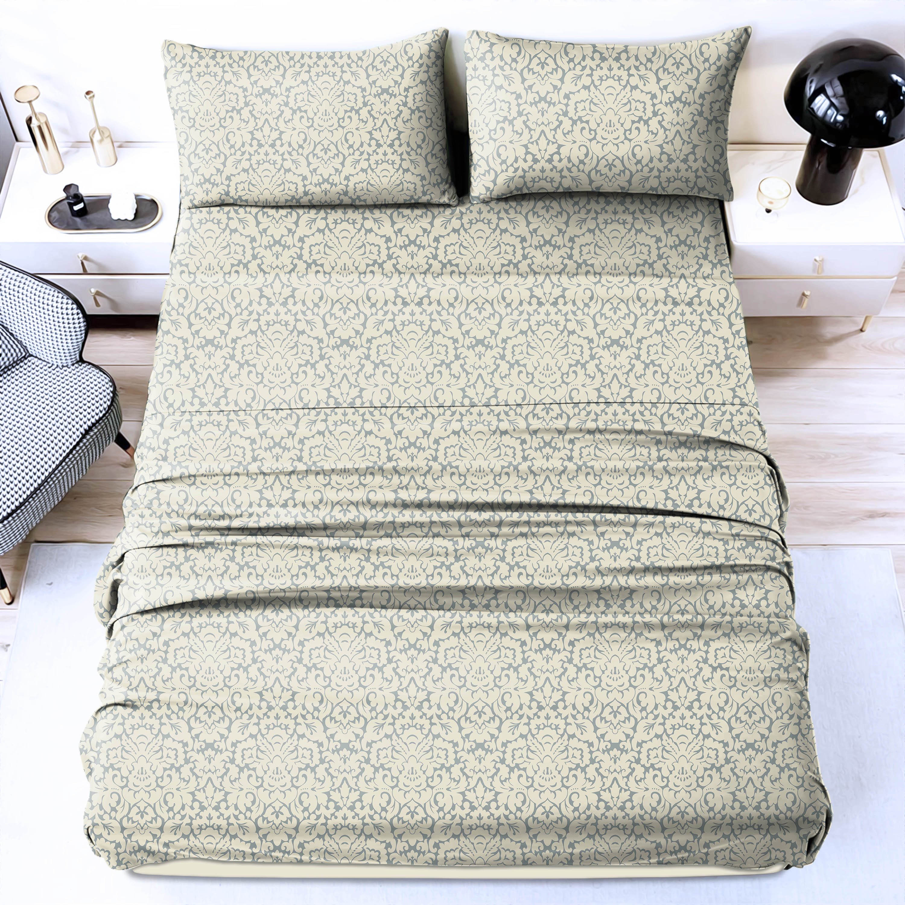 Casableu Microfiber Sydney Moon Mist Bedcover for Double Bed with 2 Pillow Covers King Size (104" X 90")