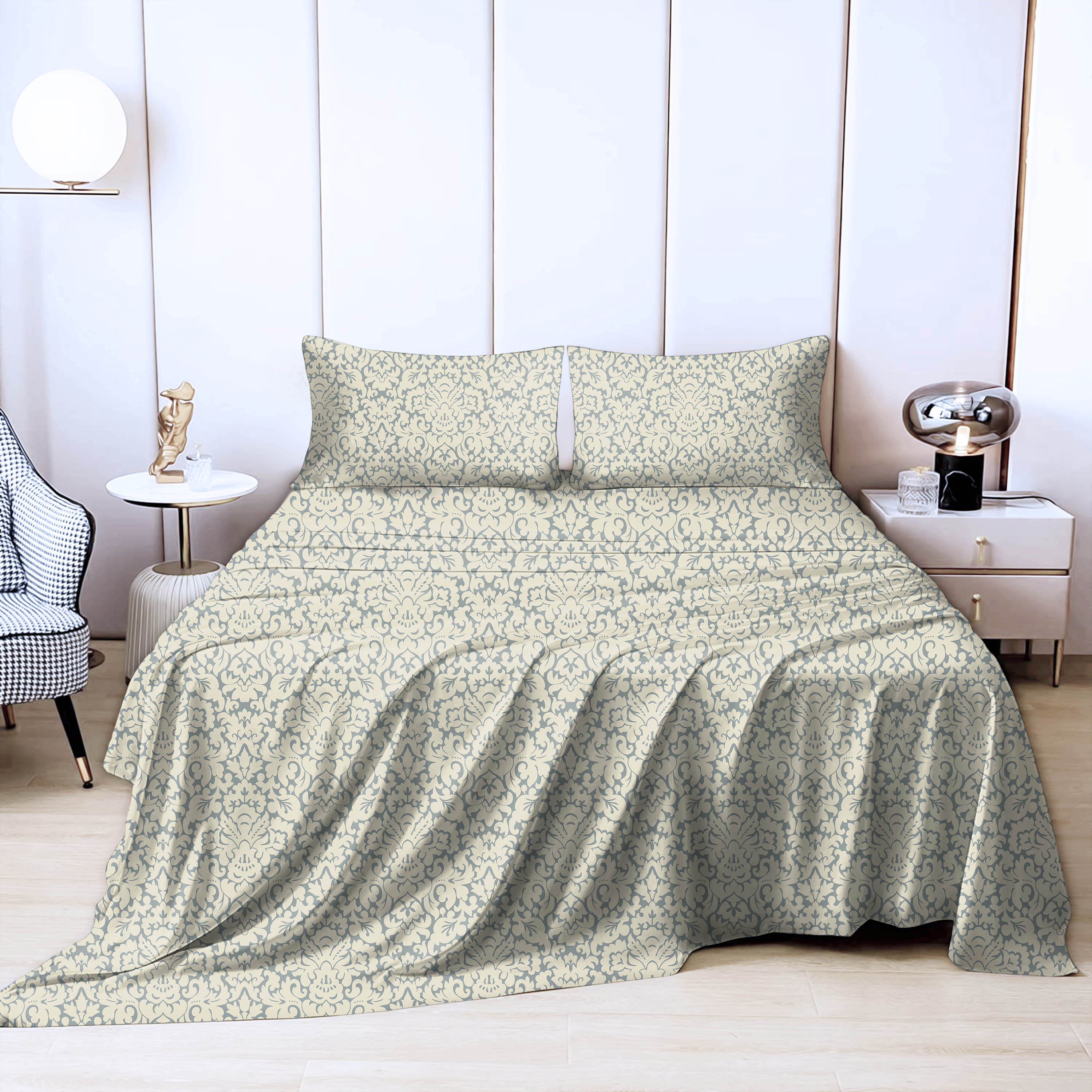 Casableu Microfiber Sydney Moon Mist Bedcover for Double Bed with 2 Pillow Covers King Size (104" X 90")