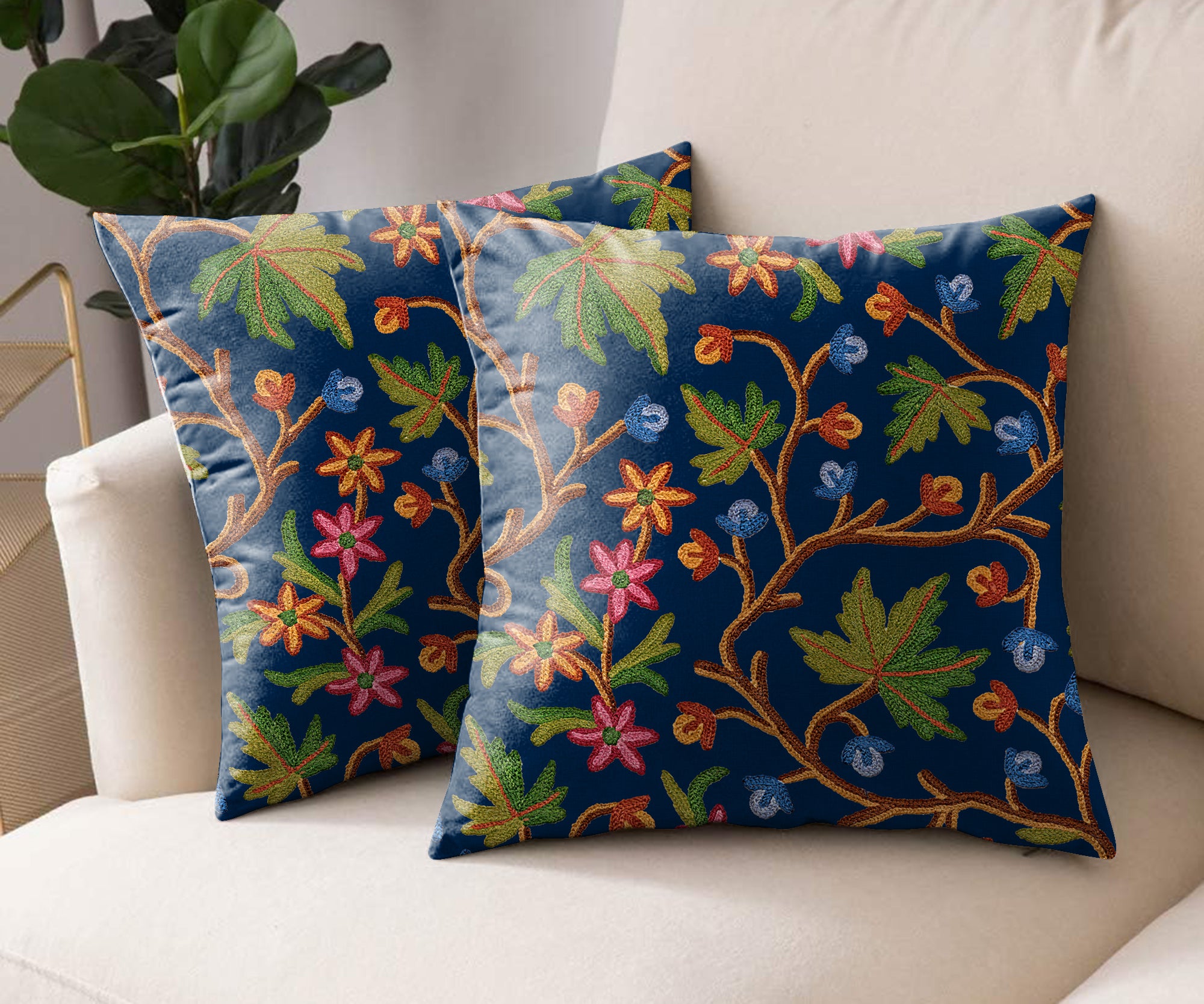 VAROSKI KASHMIRI NAVY DIGITAL PRINTED CUSHION COVER (Pack of 2)