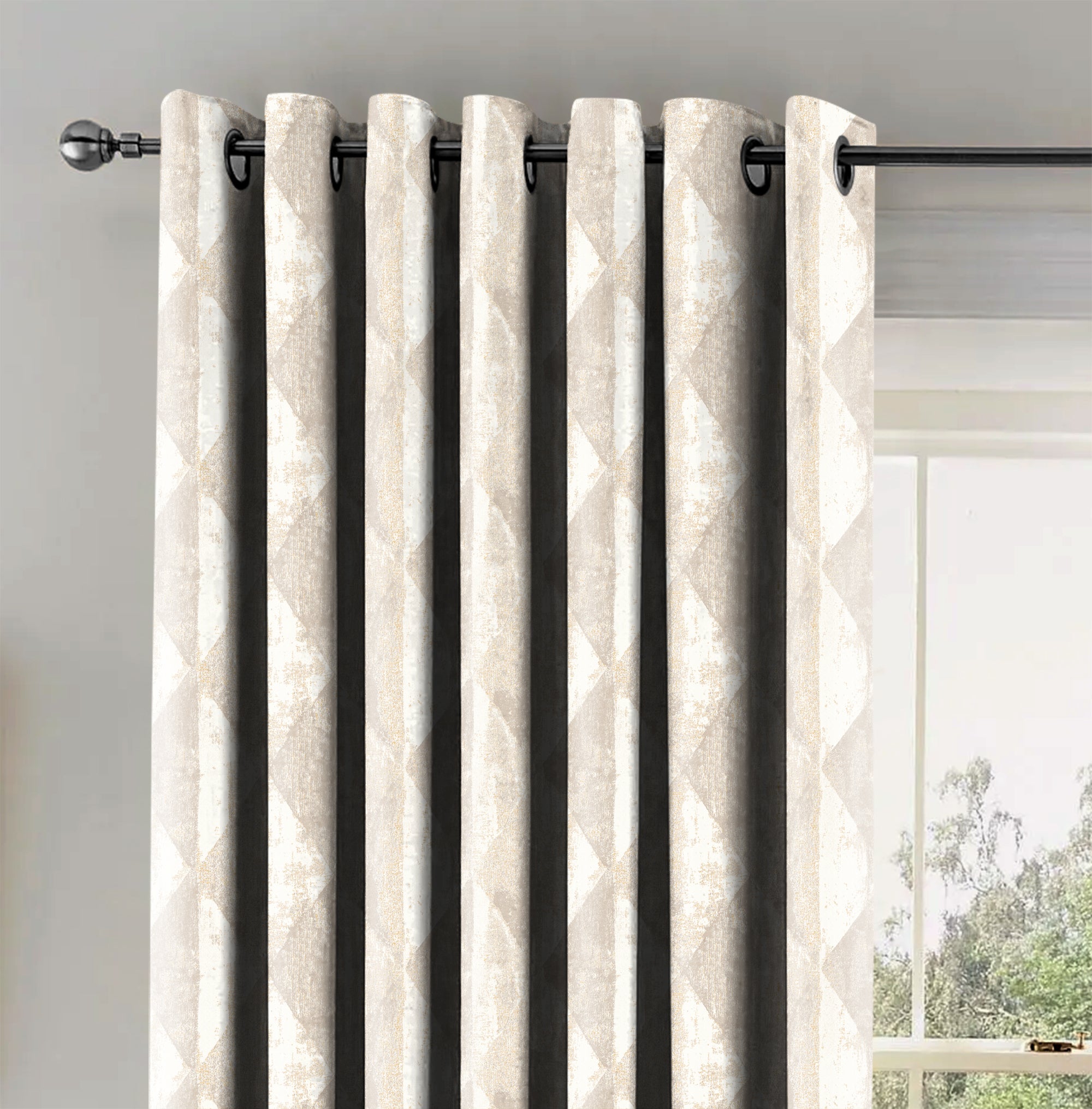 Mystique Natural Printed Blackout Curtains
