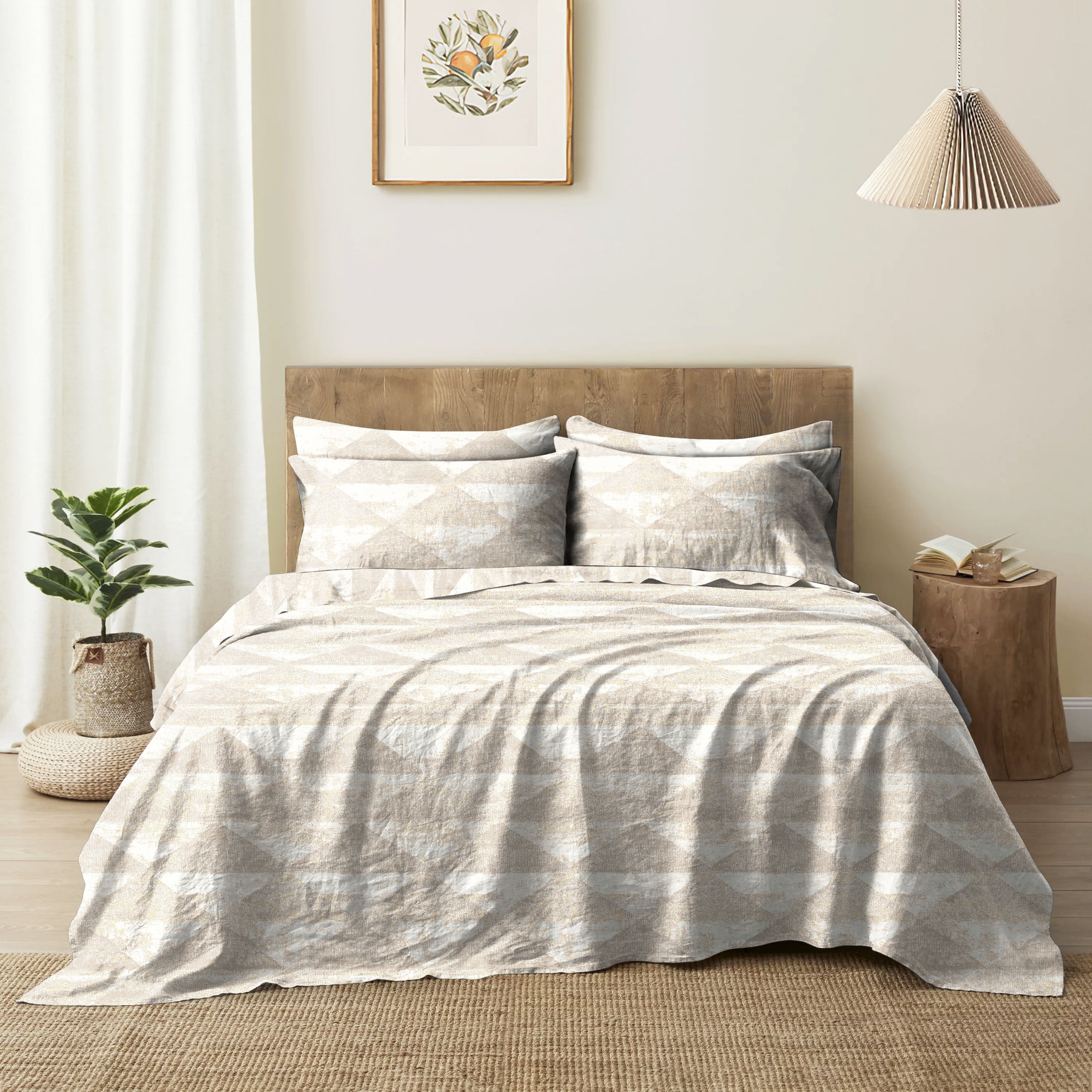 Mystique Natural Bedsheet for Double Bed with 2 PillowCovers King Size (104" X 90")