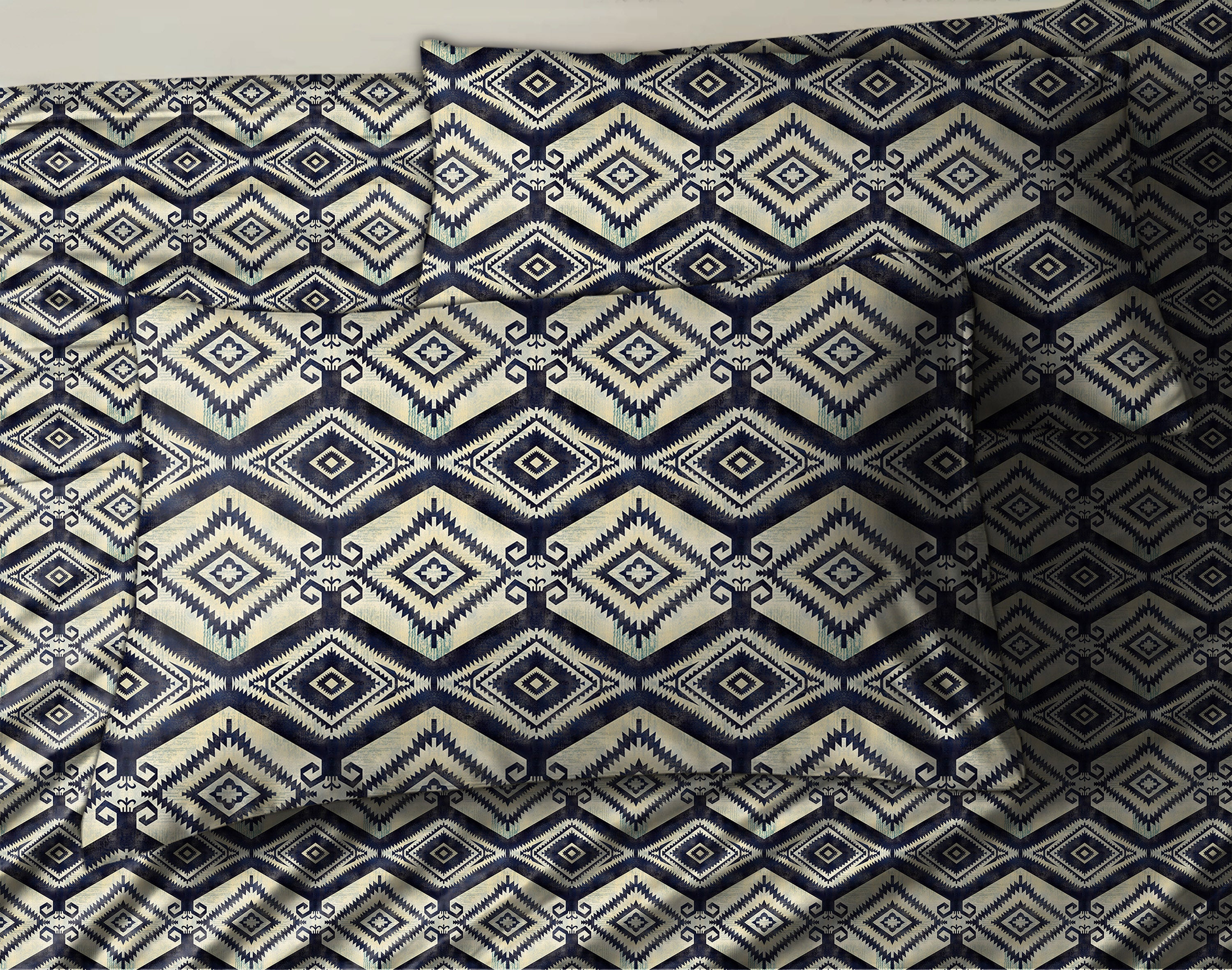 Madrid Navy Bedcover for Double Bed with 2 PillowCovers King Size (104" X 90")