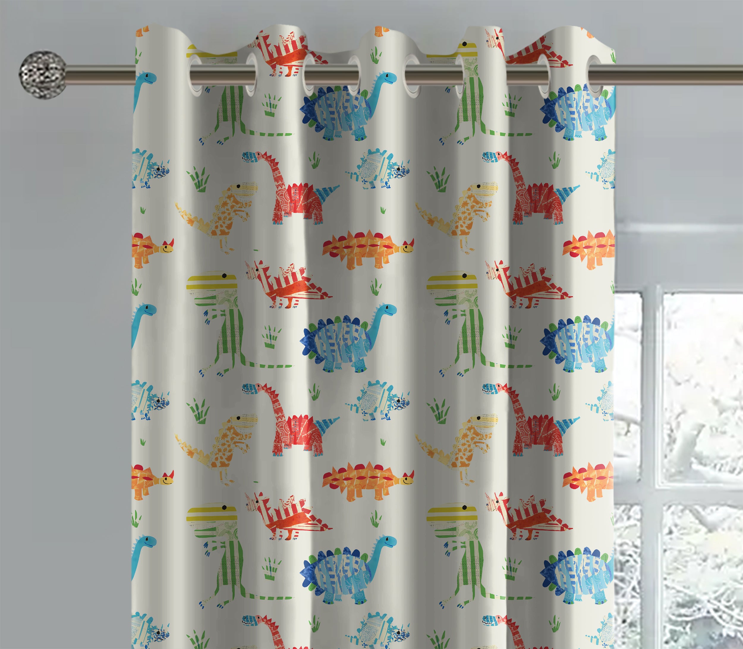 DINO OFF WHITE PRINTED BLACKOUT CURTAIN
