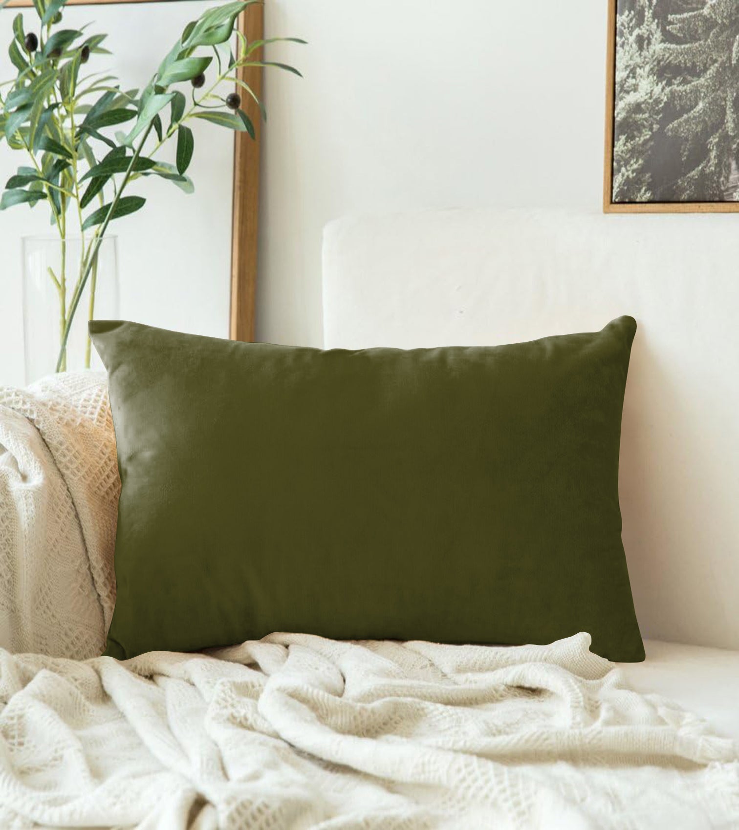 CASABLEU DECORATIVE VELVET RECTANGULAR CUSHION COVER THROW PILLOW COVER FOR LIVING ROOM COUCH SINGLE SOFA, COLOURFUL MODERN 12 X 18 INCHES / 30 X 45 CM (COLOUR - OLIVE) (Pack of 2)