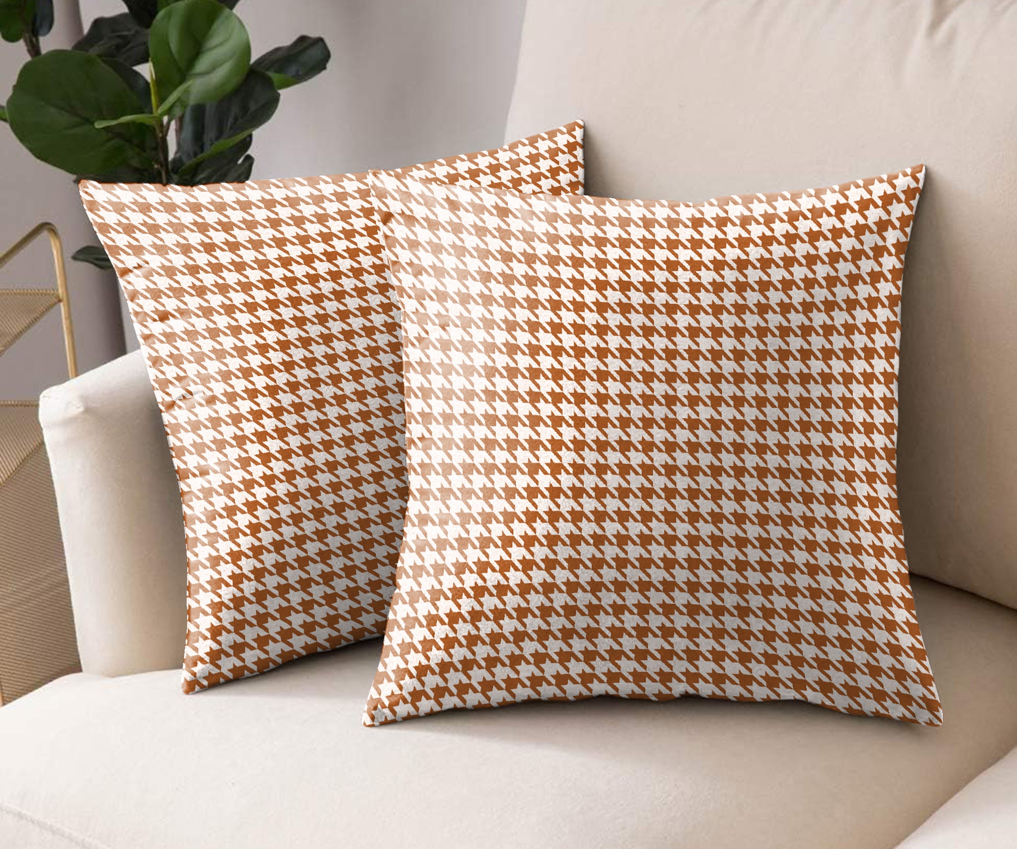 HOUNDSTOOTH ORANGE DIGITAL PRINTED CUSHION COVER (Pack of 2)