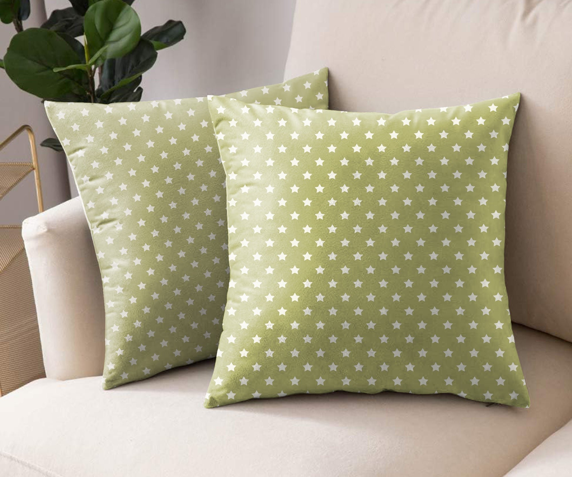 Spring Gallery Olive Green Digital Printed Cushion Cover (Pack of 2)