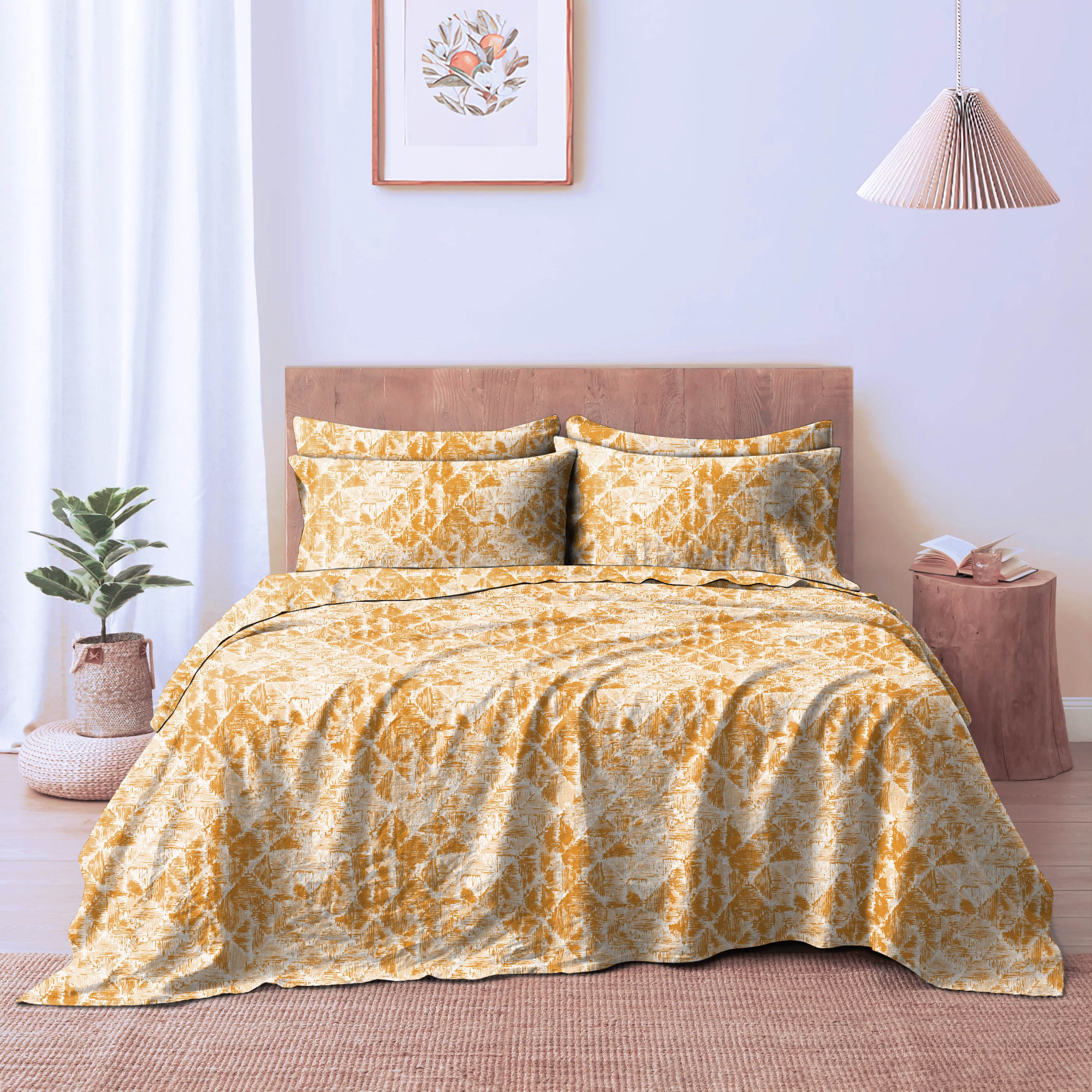 CLARA ORANGE BEDSHEET FOR DOUBLE BED WITH 2 PILLOWCOVERS KING SIZE (104" X 90")