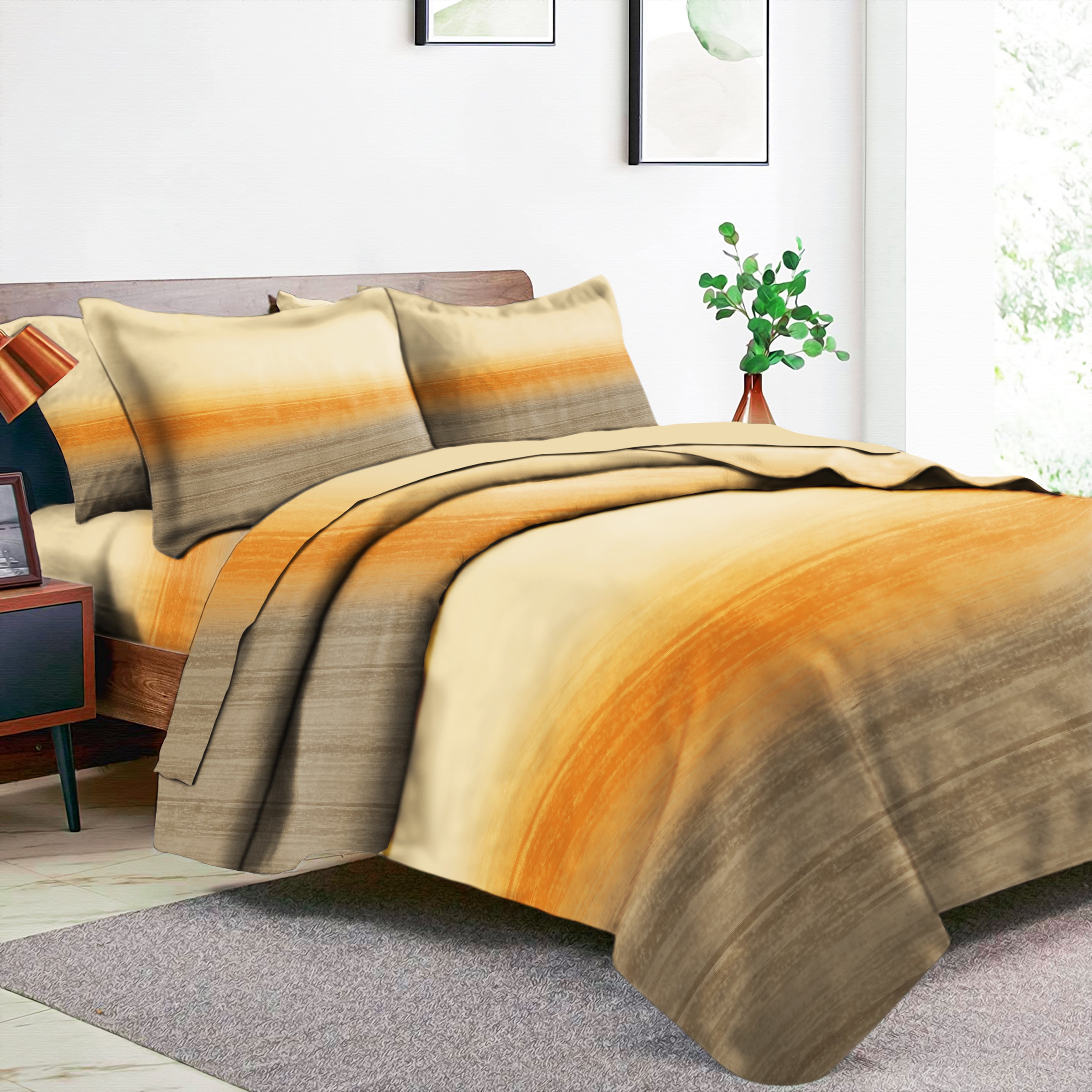 Romano Orange Bedcover for Double Bed with 2 PillowCovers King Size Bedspread Premium Sheeting for Bed