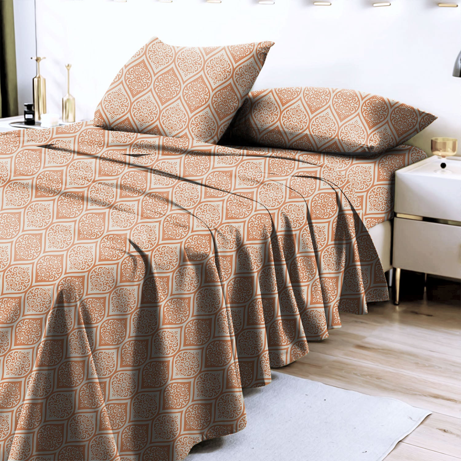 Manhattan Orange Bedcover for Double Bed with 2 Pillow Covers King Size (104" X 90")