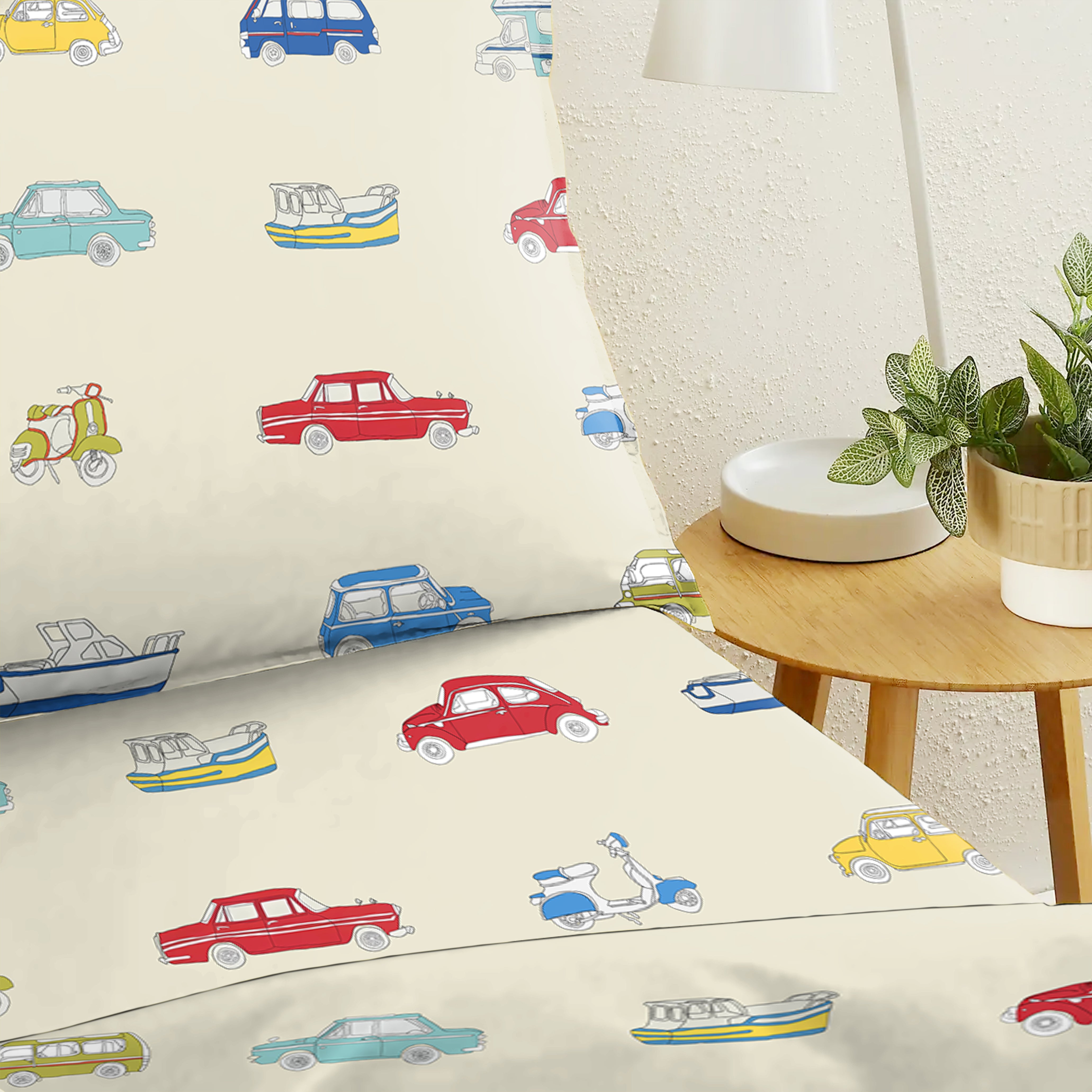 Bedcover Cars Bistre Brown for Single Bed with Pillow Covers King Size (60" X 90")