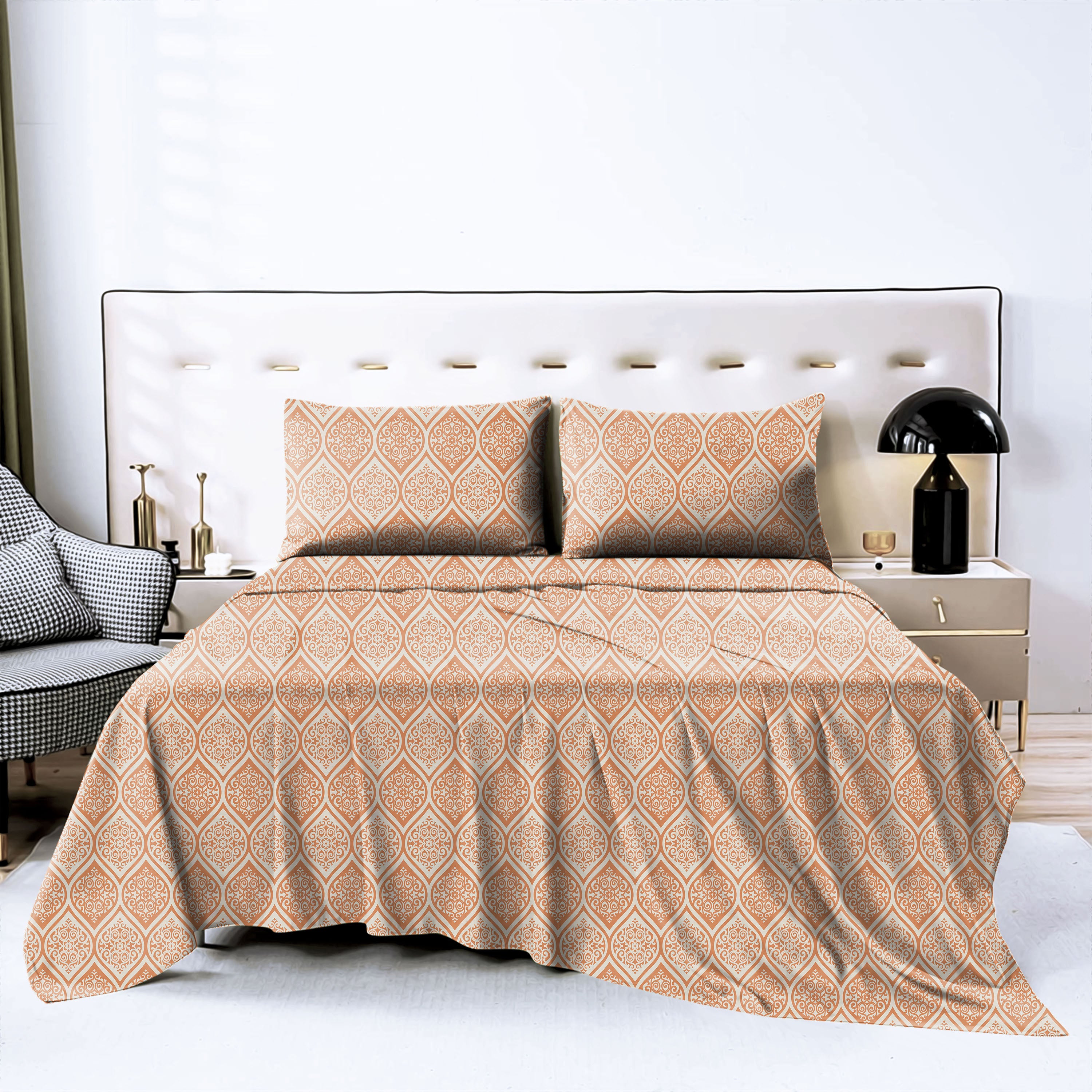 Manhattan Orange Bedcover for Double Bed with 2 Pillow Covers King Size (104" X 90")