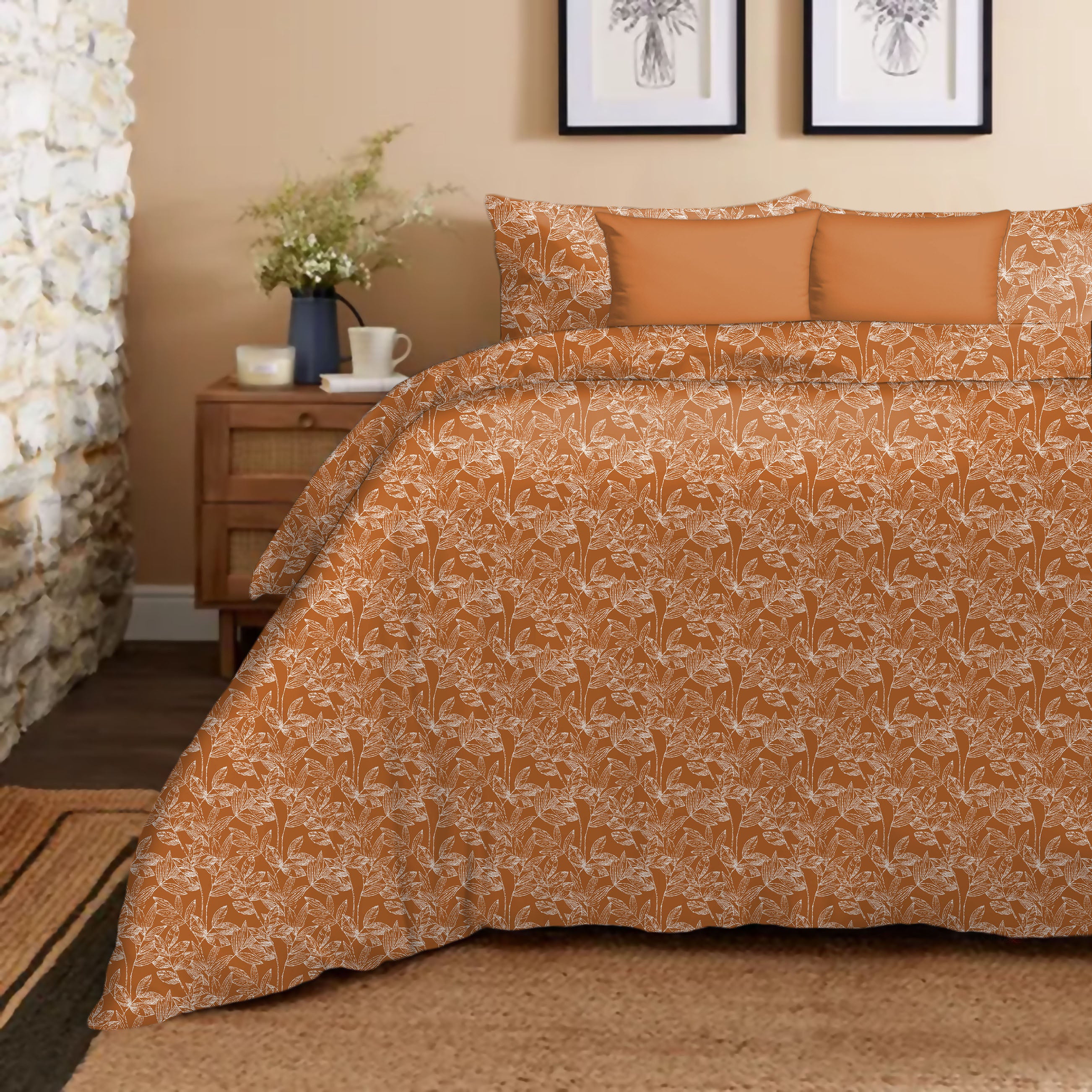 Meadow Orange Bedcover for Double Bed with 2 Pillow Covers King Size (104" X 90")