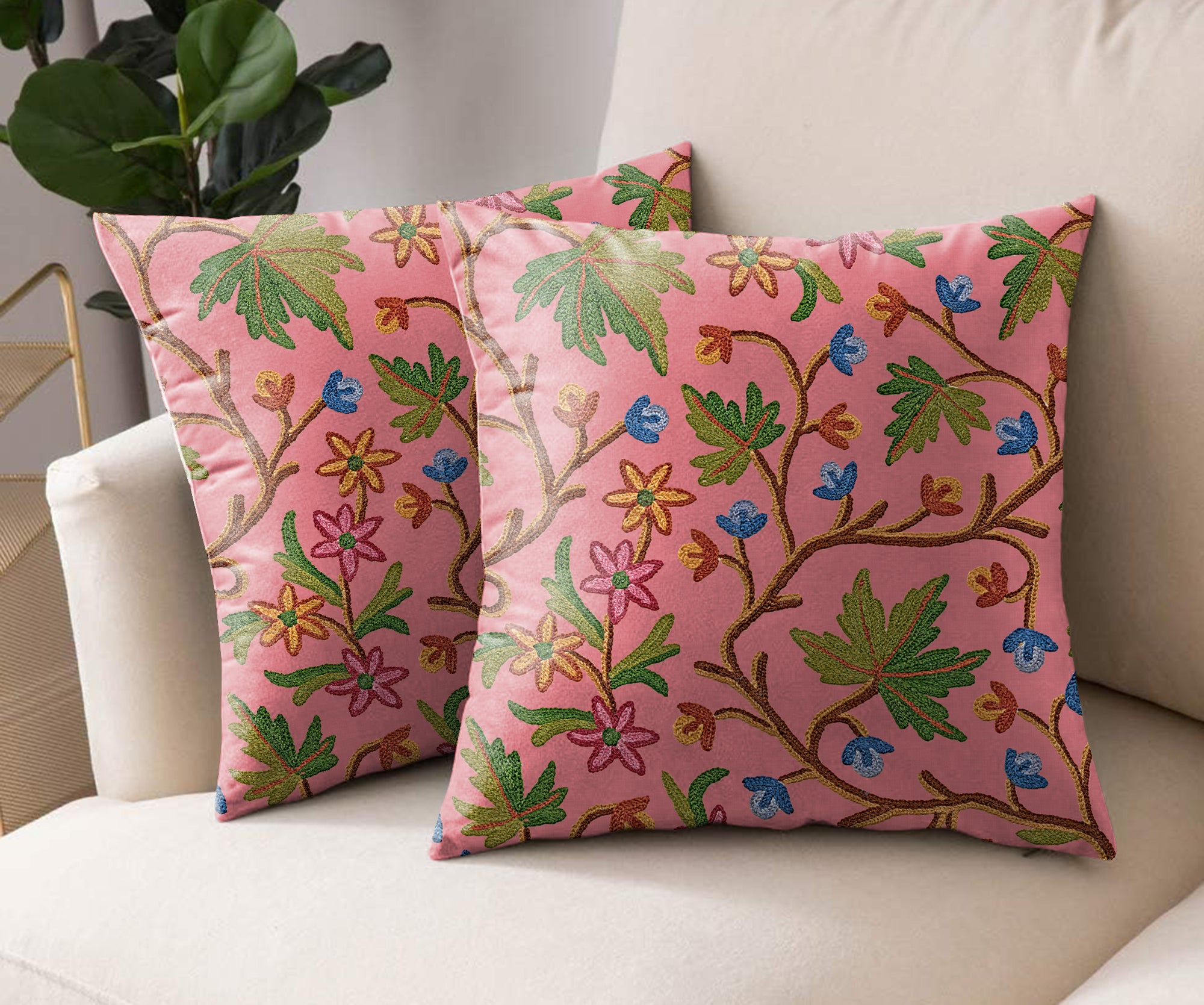 VAROSKI KASHMIRI PINK DIGITAL PRINTED CUSHION COVER (Pack of 2)