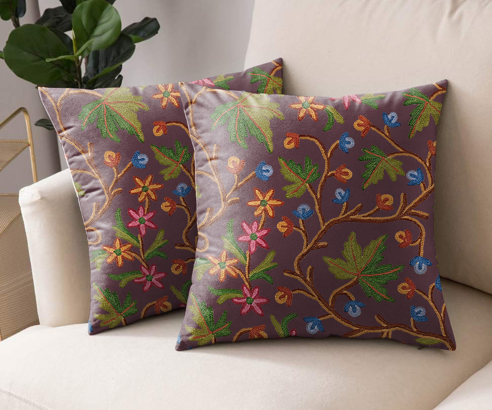 VAROSKI KASHMIRI PURPLE DIGITAL PRINTED CUSHION COVER (Pack of 2)