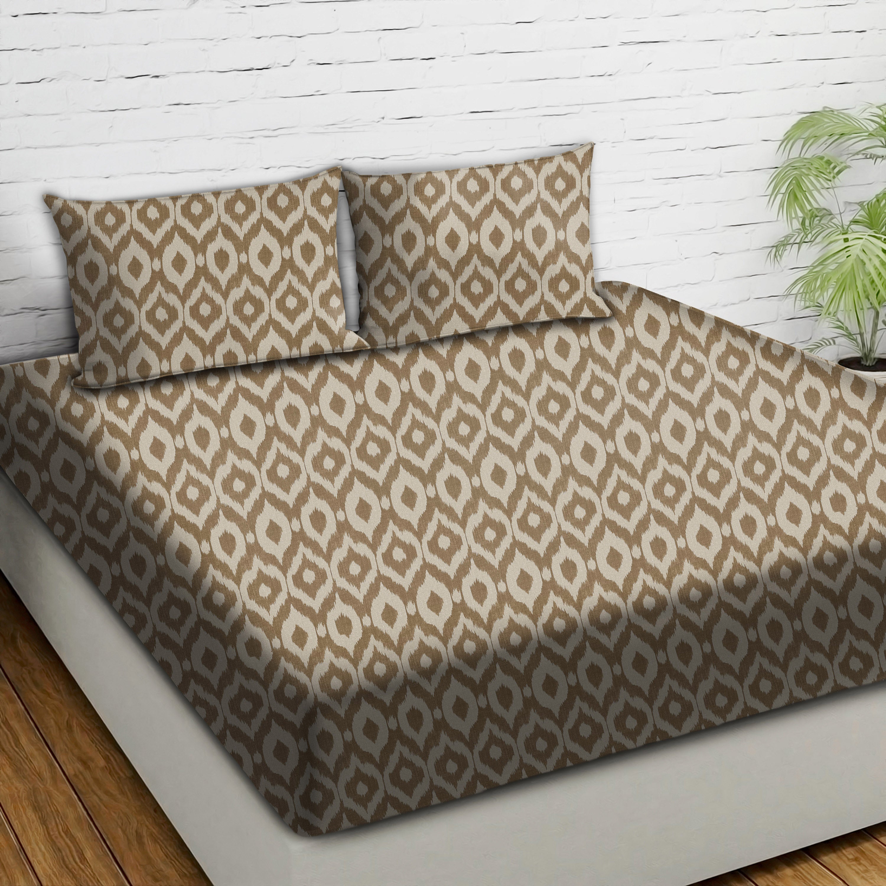 Bedcover Bistre Light Brown for Double Bed with 2 Pillow Covers King Size (104" X 90")