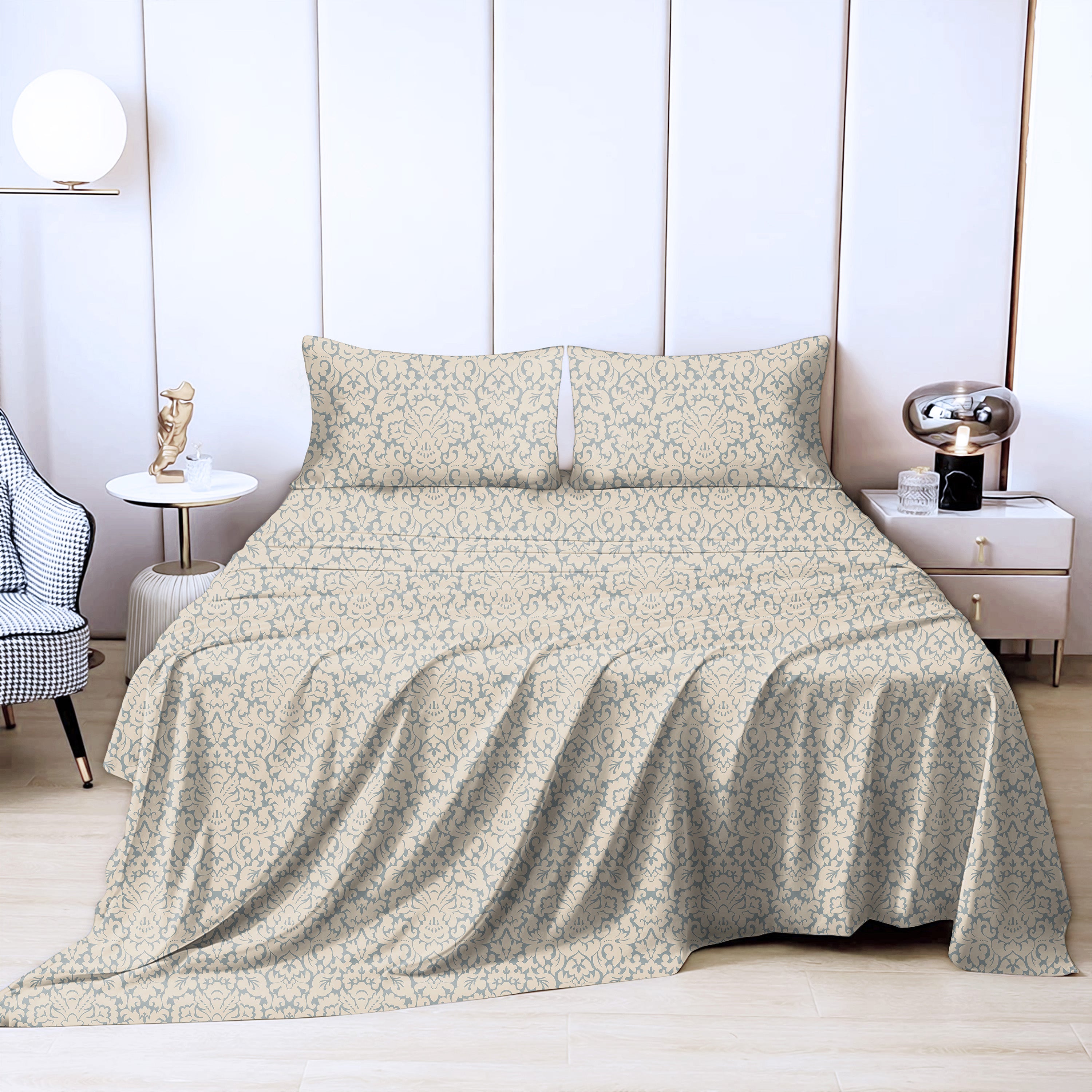 Casableu Microfiber Sydney Pastel Grey Bedcover for Double Bed with 2 Pillow Covers King Size (104" X 90")
