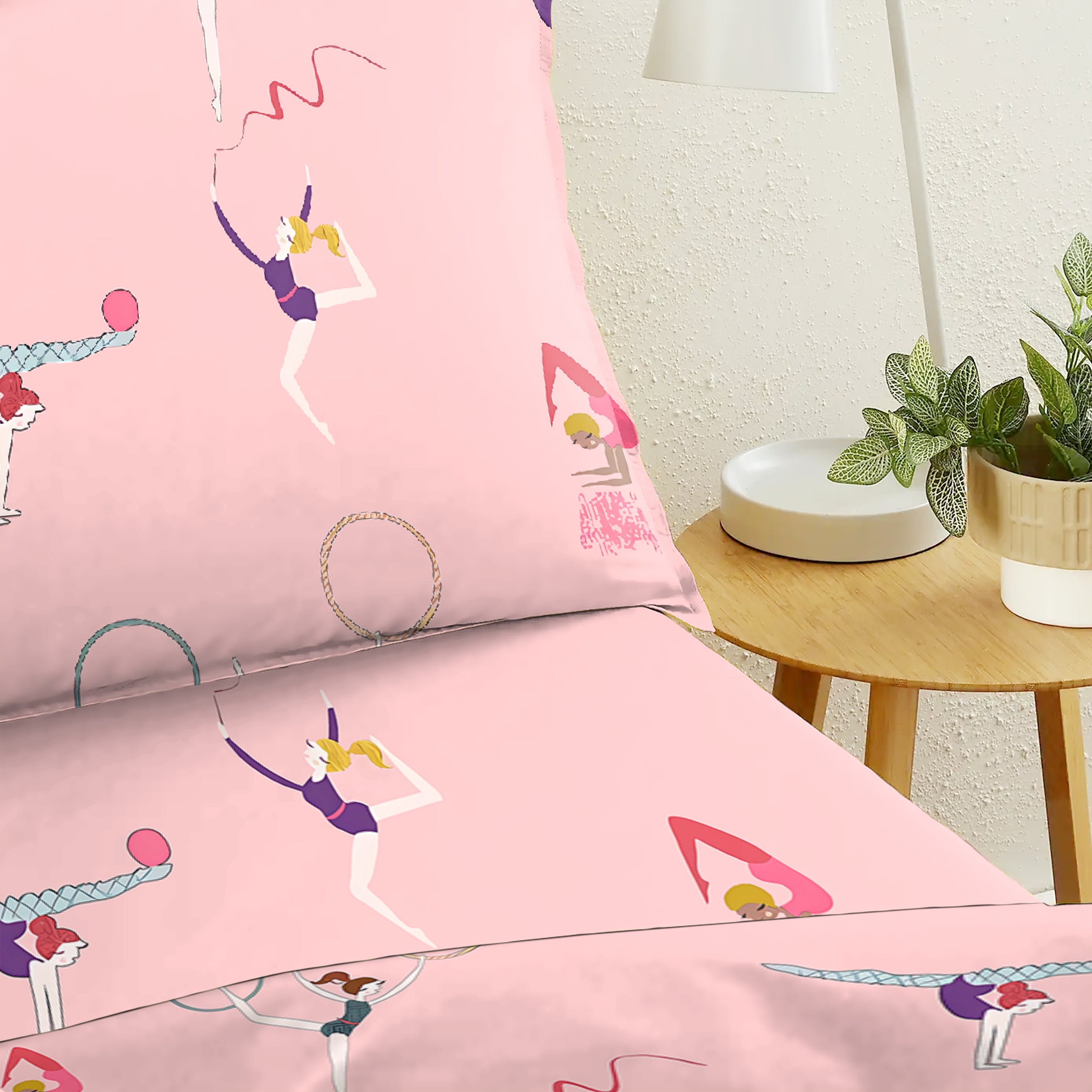 CASABLEU MICROFIBER GYMNASTIC PASTEL PINK BEDCOVER FOR SINGLE BED WITH PILLOW COVERS KING SIZE (60" X 90")