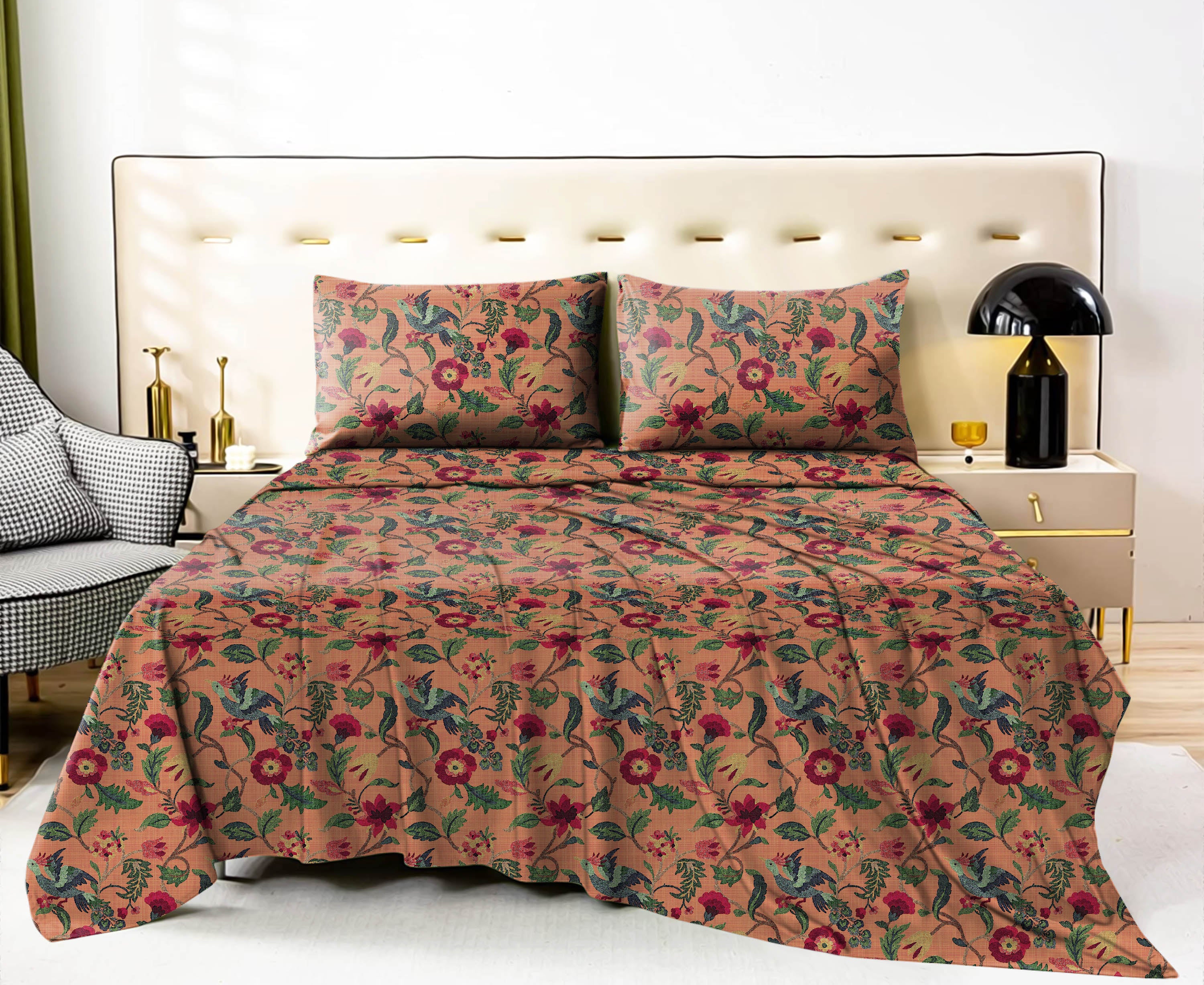 Cabal Peach Bedsheet for Double Bed with 2 PillowCovers King Size (104" X 90")