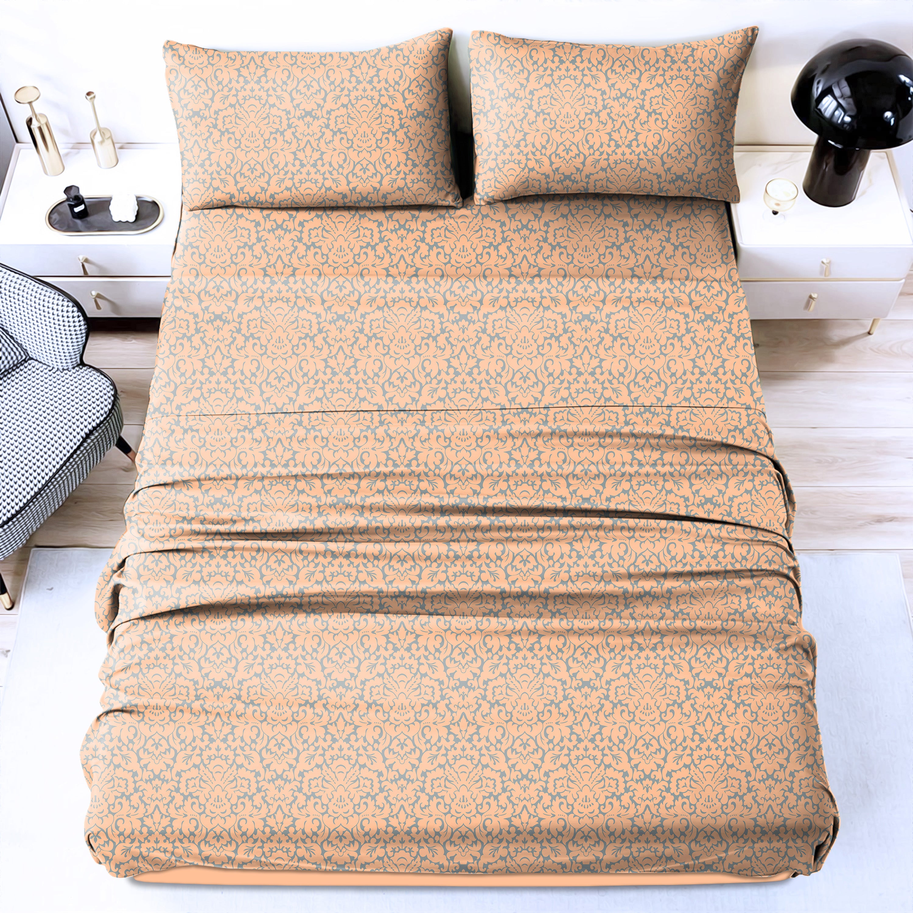 Casableu Microfiber Sydney Peach Orange Bedcover for Double Bed with 2 Pillow Covers King Size (104" X 90")