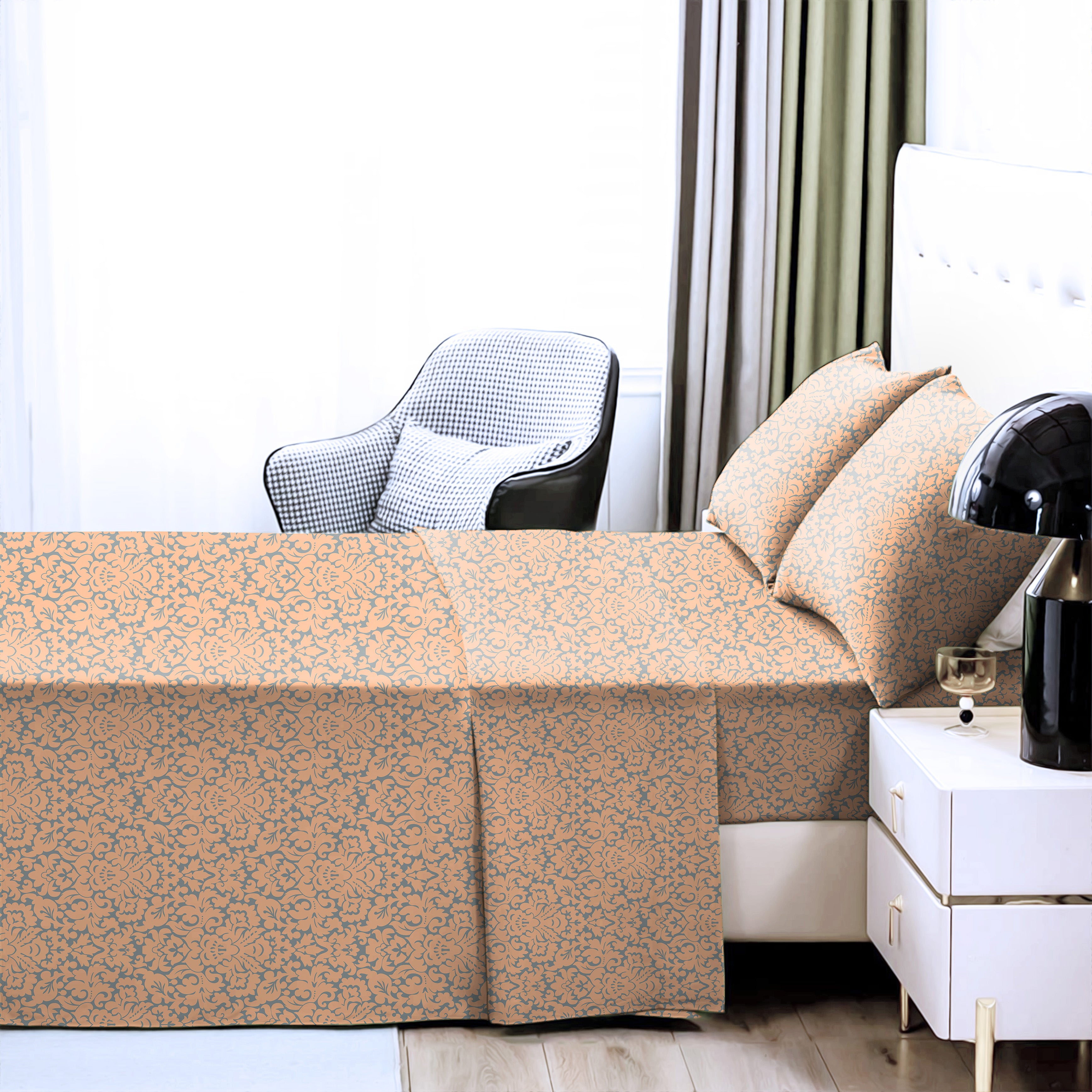 Casableu Microfiber Sydney Peach Orange Bedcover for Double Bed with 2 Pillow Covers King Size (104" X 90")