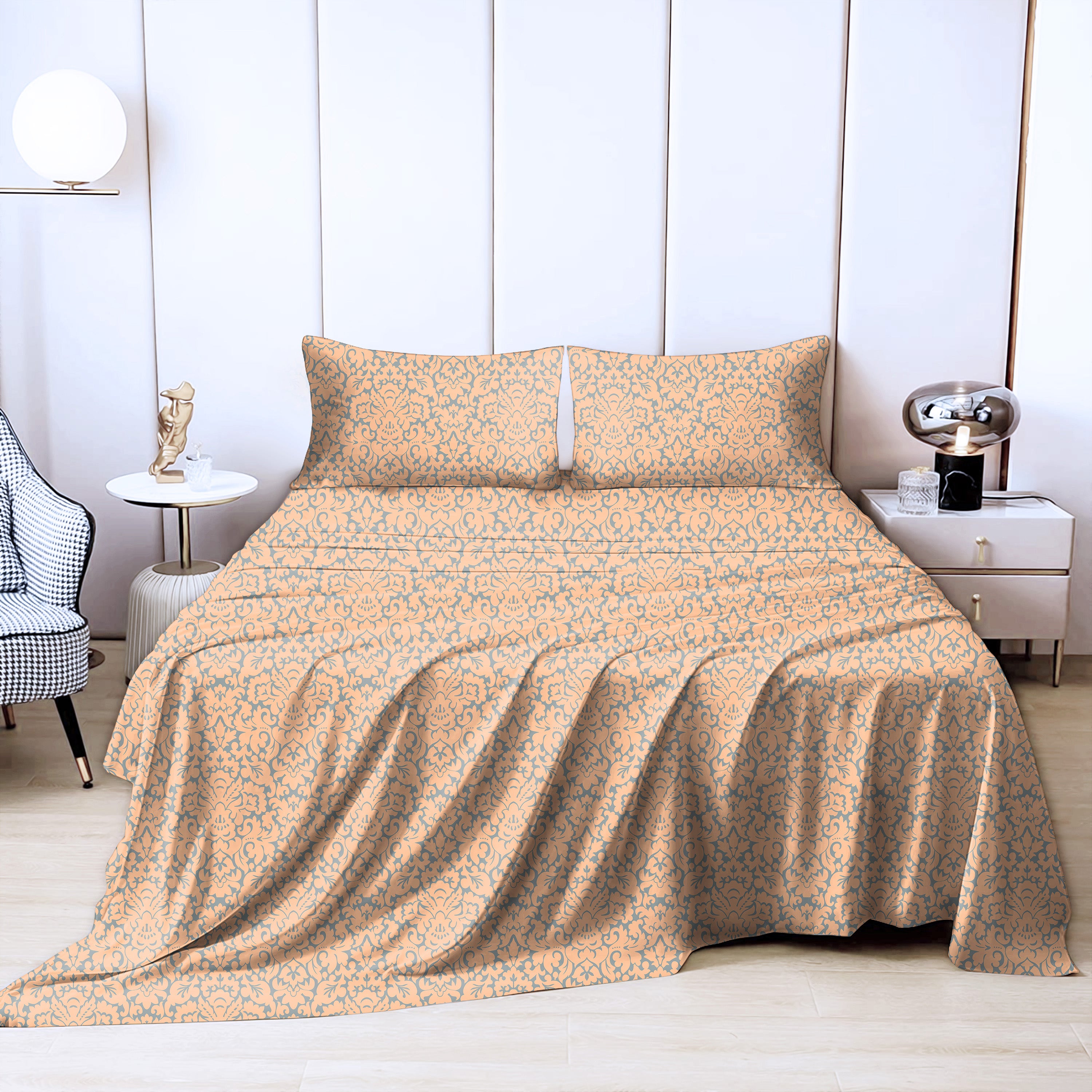 Casableu Microfiber Sydney Peach Orange Bedcover for Double Bed with 2 Pillow Covers King Size (104" X 90")