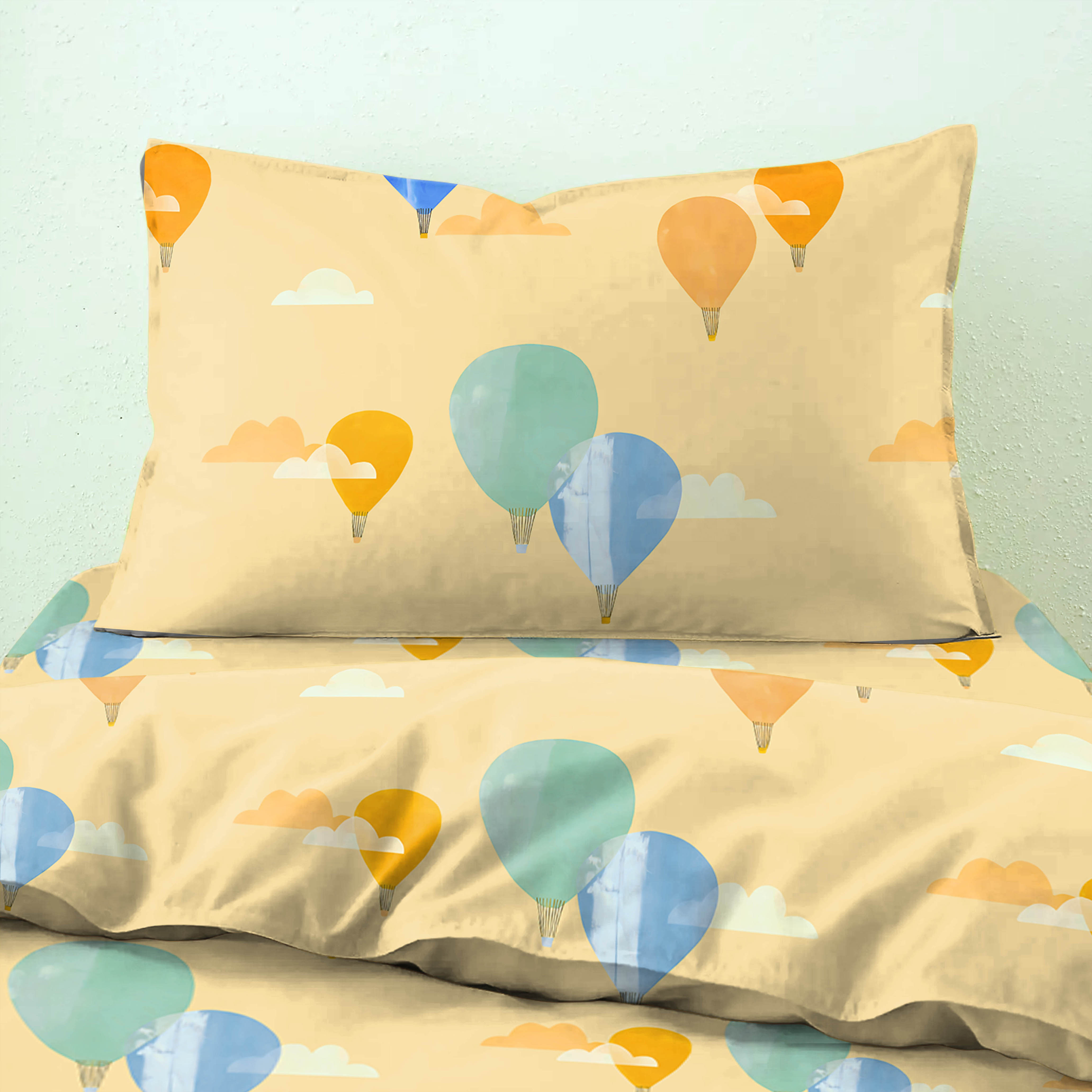 Bedcover Ballon Peach Yellow for Single Bed with Pillow Covers King Size (60" X 90")