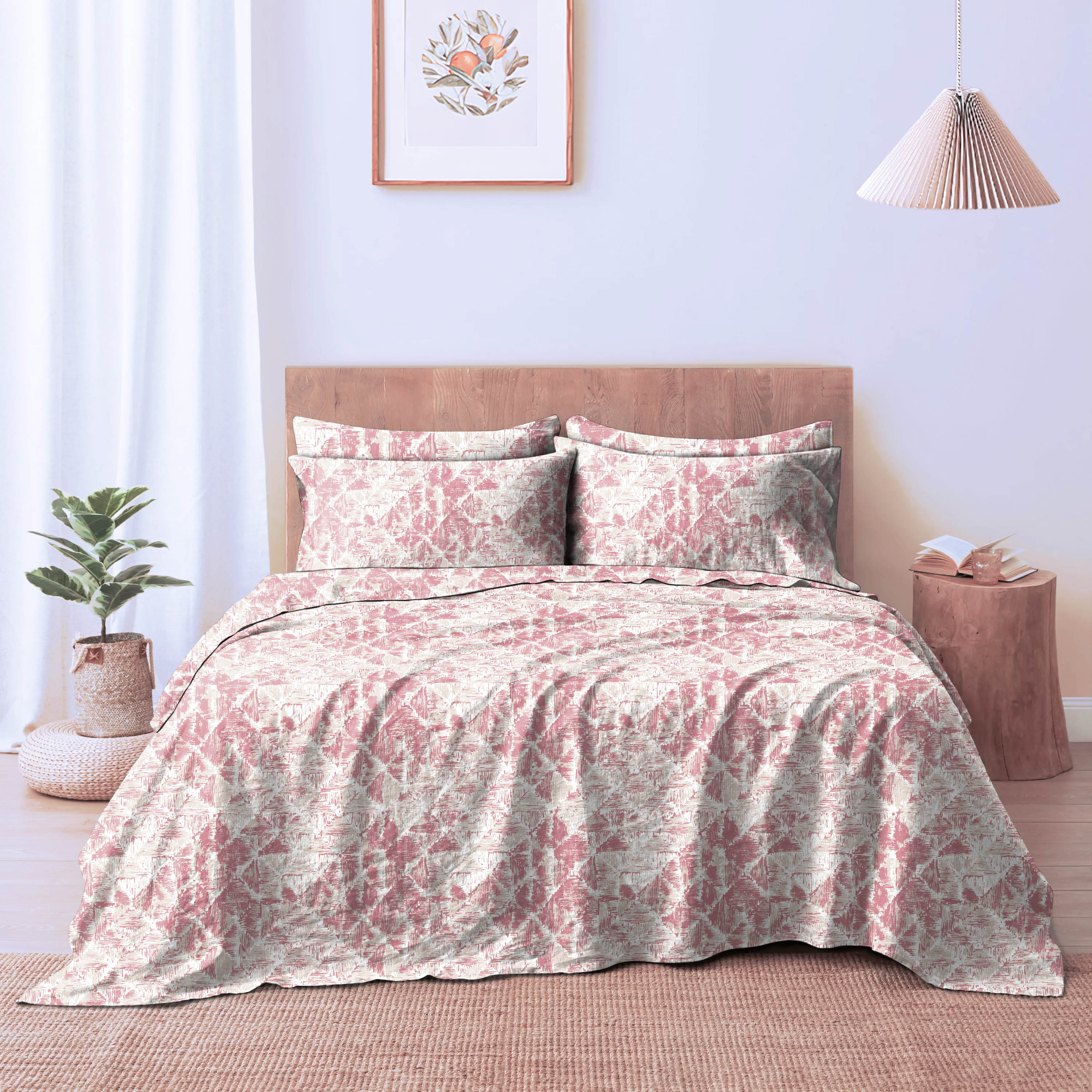 CLARA PINK BEDSHEET FOR DOUBLE BED WITH 2 PILLOWCOVERS KING SIZE (104" X 90")