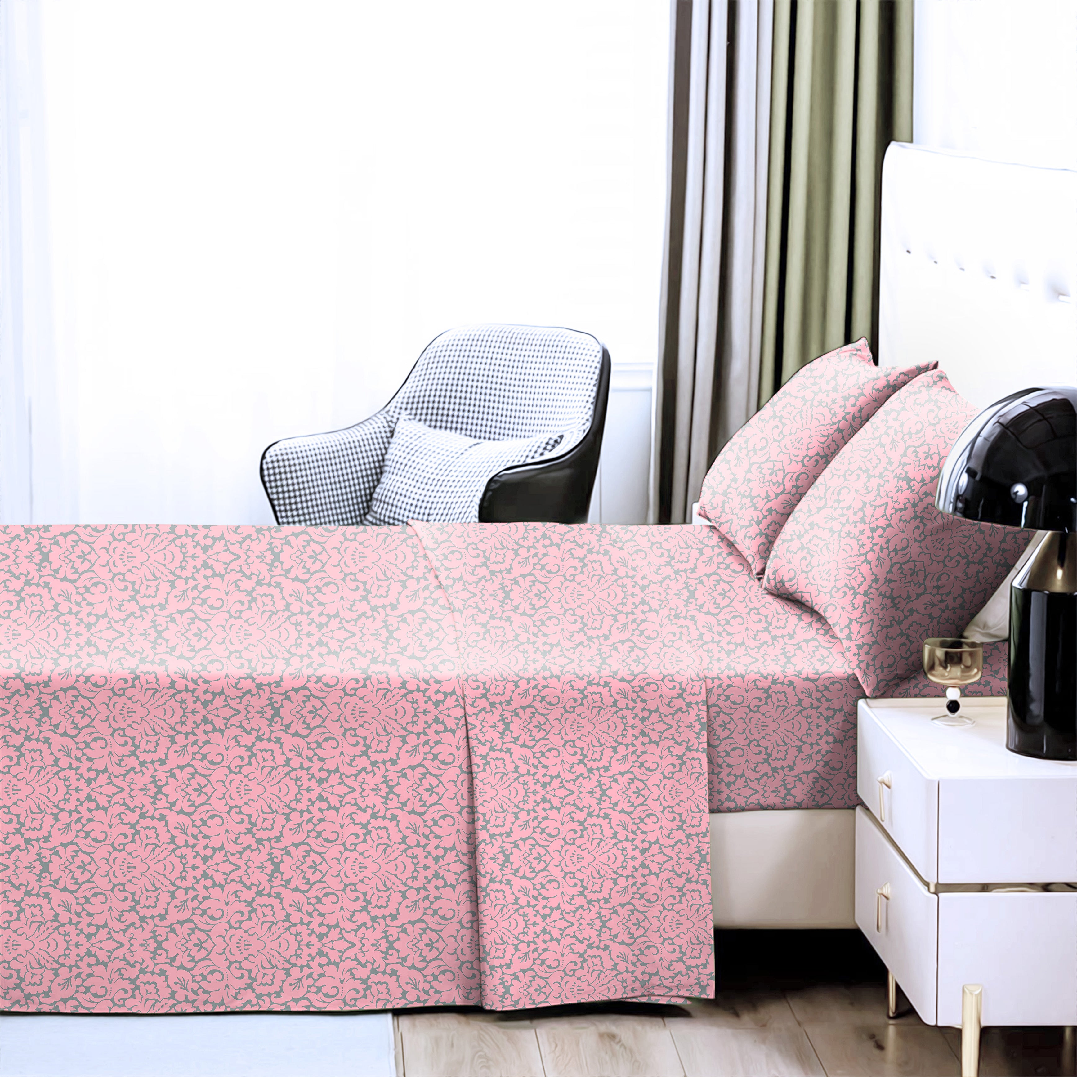 Casableu Microfiber Sydney Pink Bedcover for Double Bed with 2 Pillow Covers King Size (104" X 90")