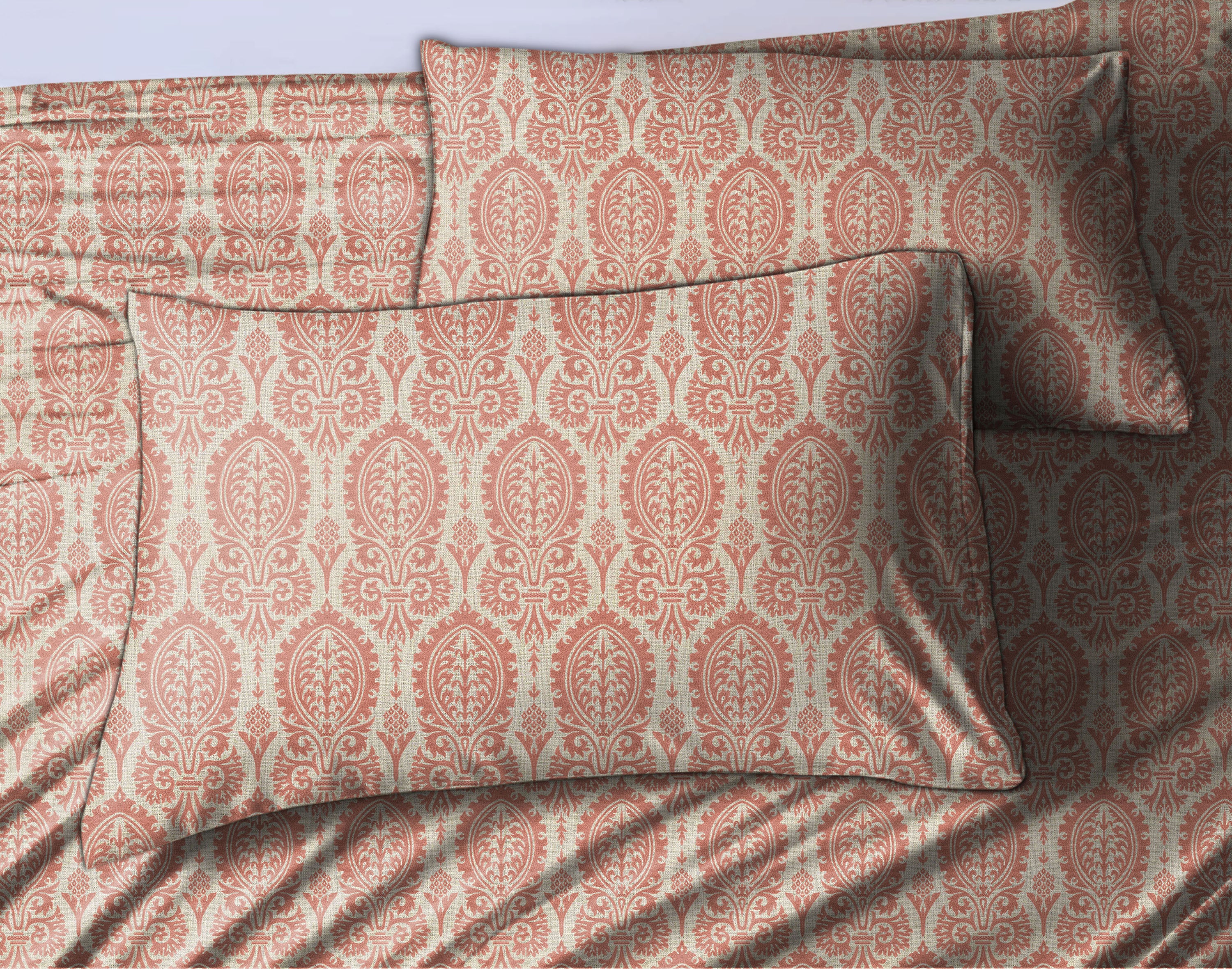 Manchester Pinkish Brown Bedcover for Double Bed with 2 Pillow Covers King Size (104" X 90")