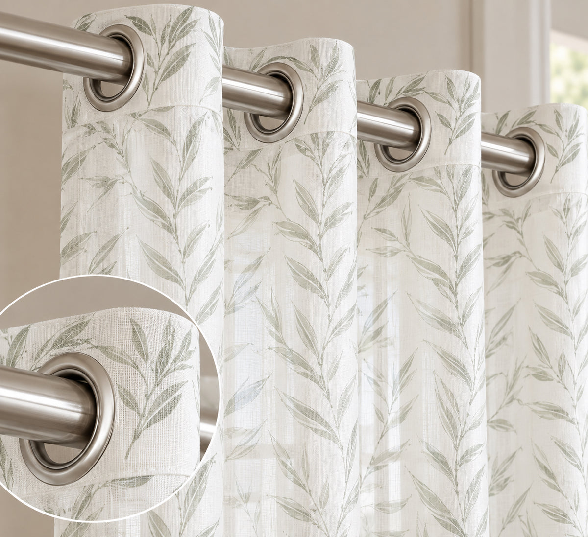 WILLOW MIST LINEN PRINTED SHEER CURTAIN