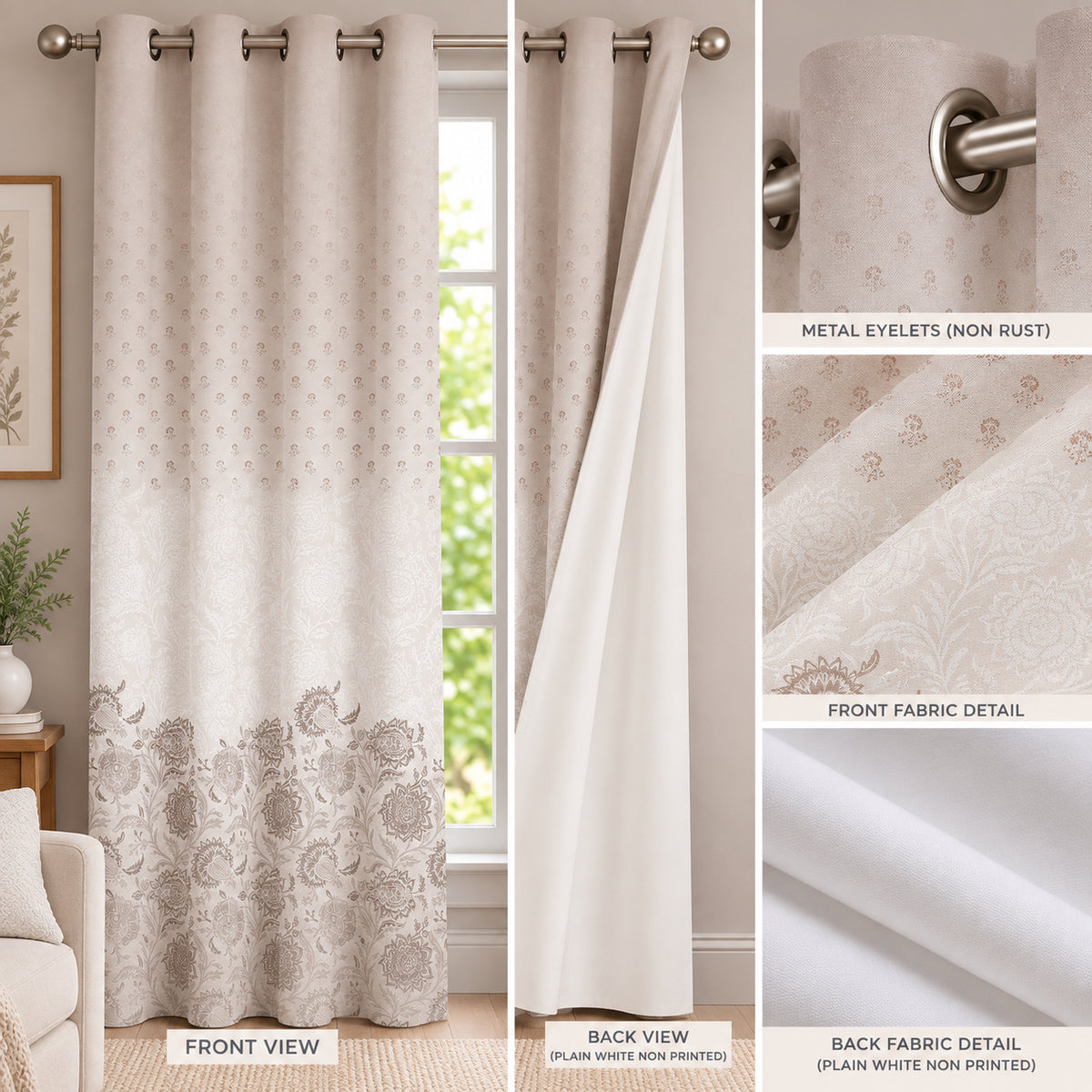 BLUSH PINK FLORAL PRINTED ROOM DARKENING CURTAIN